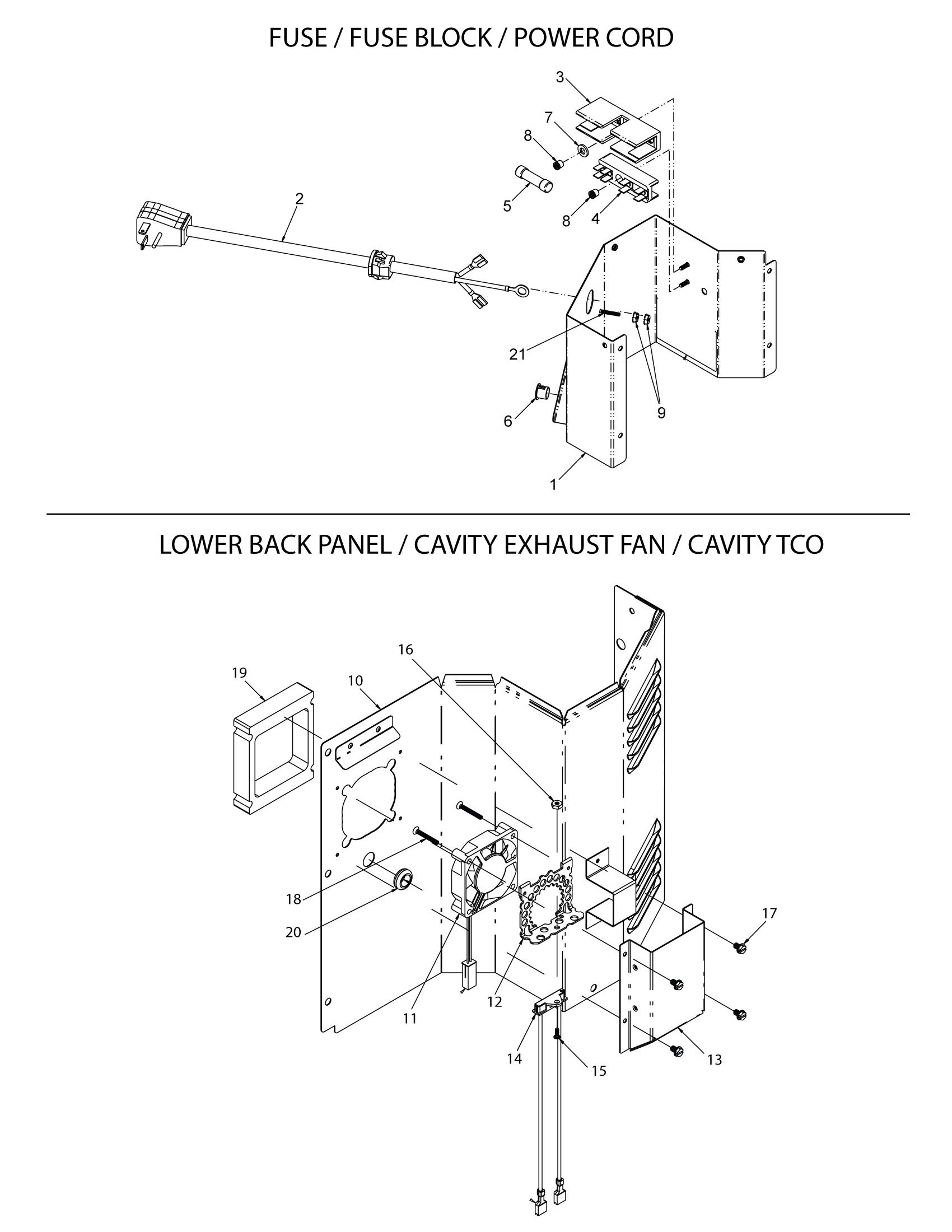 FUSE / FUSE BLOCK / POWER CORD / CAVITY EXHAUST FAN / CAVITY TCO