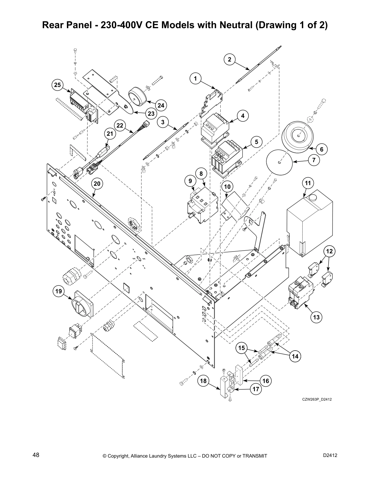 Rear Panel - 230-400V CE Models with Neutral (Drawing 1 of 2)