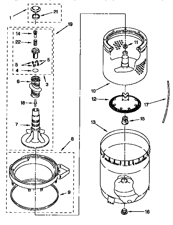 AGITATOR, BASKET AND TUB