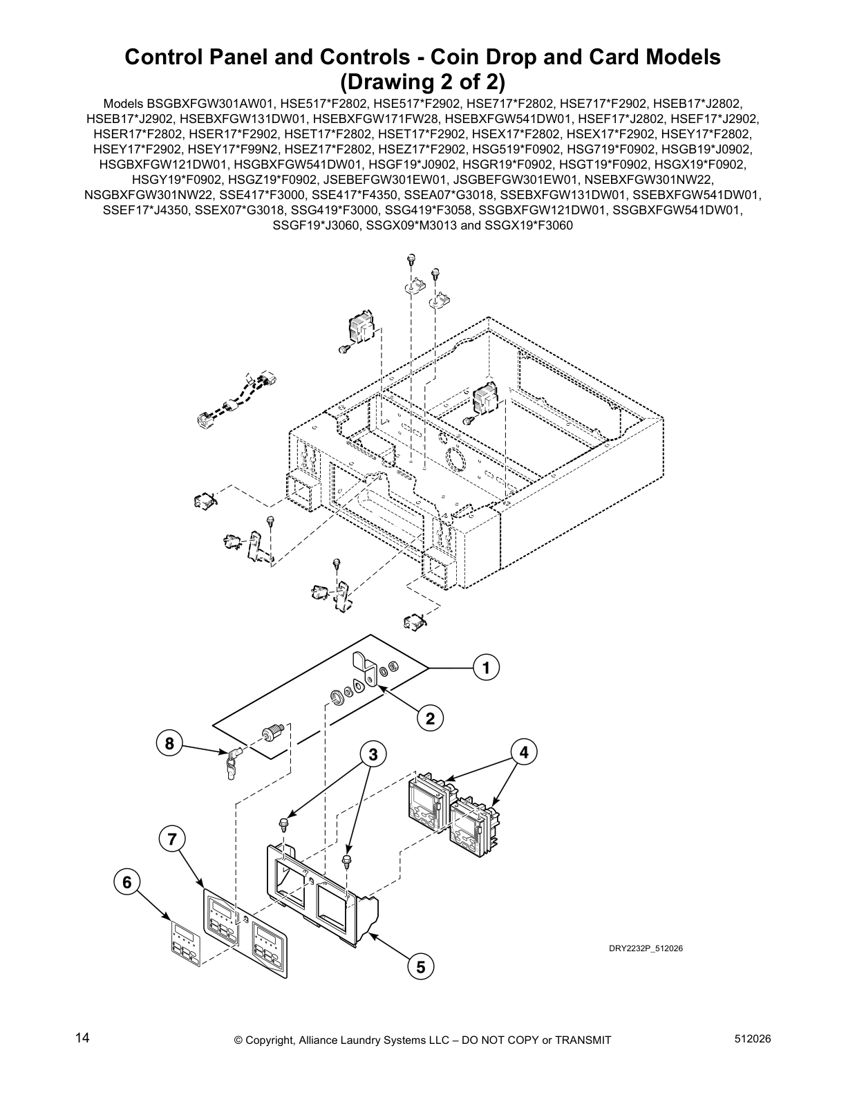 Control Panel and Controls - Coin Drop and Card Models 
(Drawing 2 of 2)