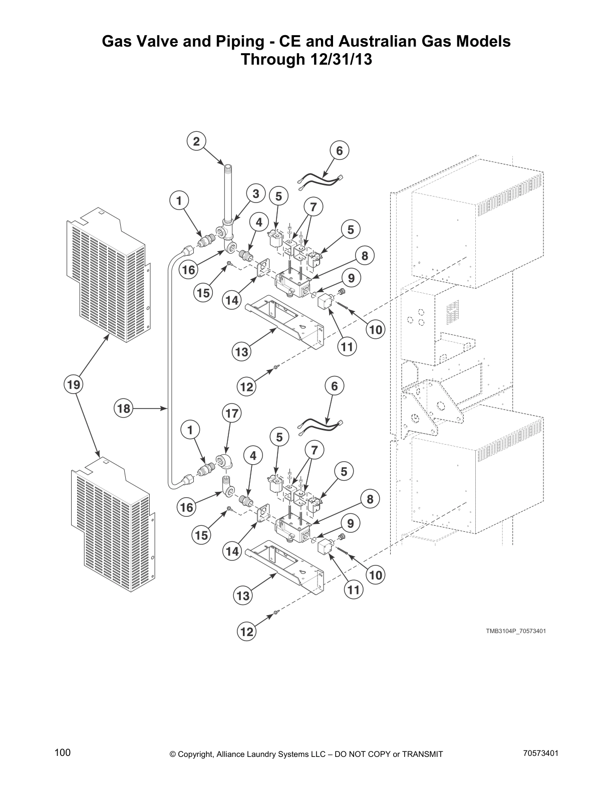 Gas Valve and Piping - CE and Australian Gas Models 
Through 12/31/13