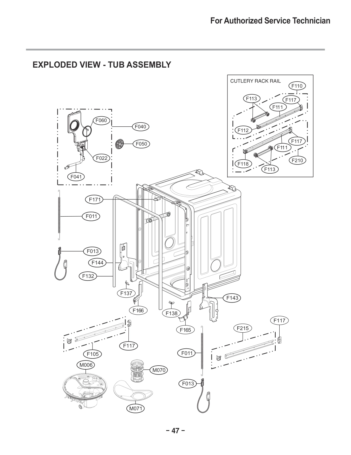 TUB ASSEMBLY CUTLERY RACK RAIL
