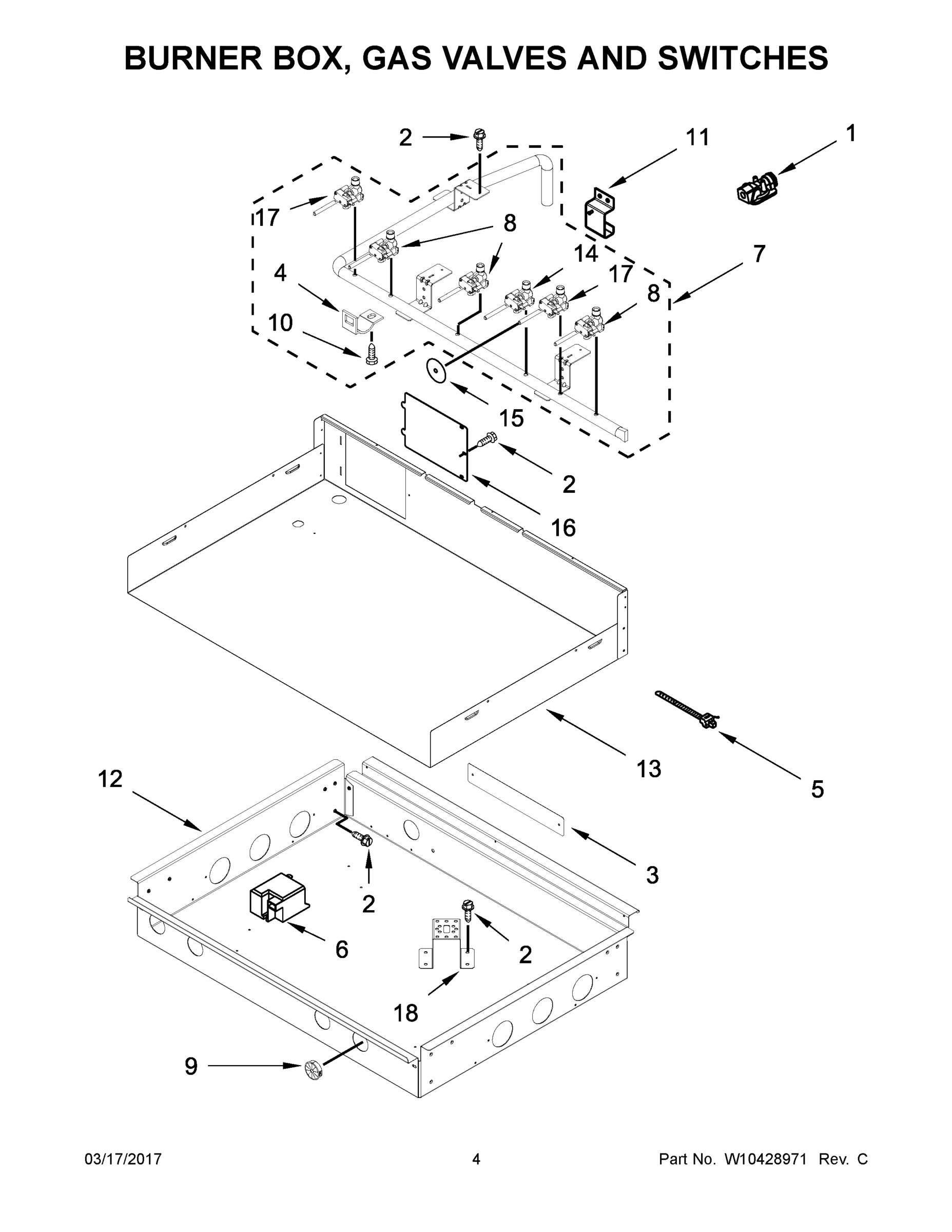 03 - BURNER BOX, GAS VALVES AND SWITCHES