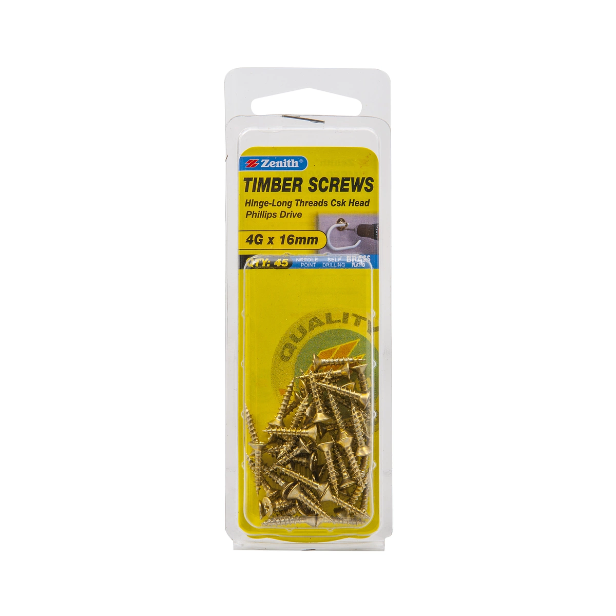 ZENITH® 4G x 16mm Brass Plated, Phillips Drive, Timber Screws – Internal Use – 45 Pack