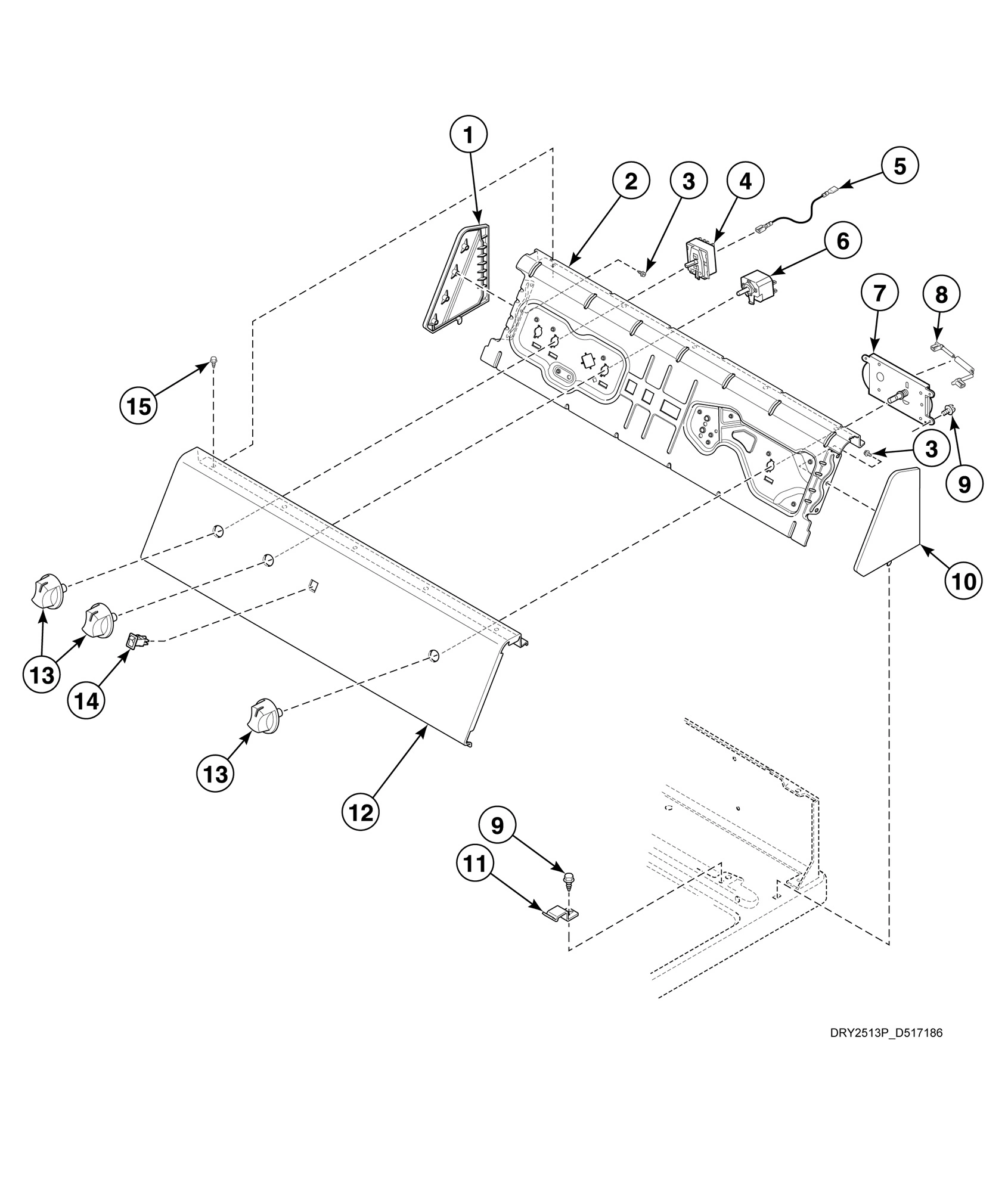 Graphic Panel, Control Support Panel and Controls - Rear Control (Drawing 1 of 2)