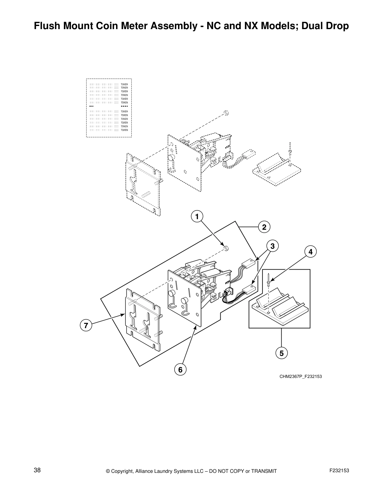 Flush Mount Coin Meter Assembly - NC and NX Models; Dual Drop