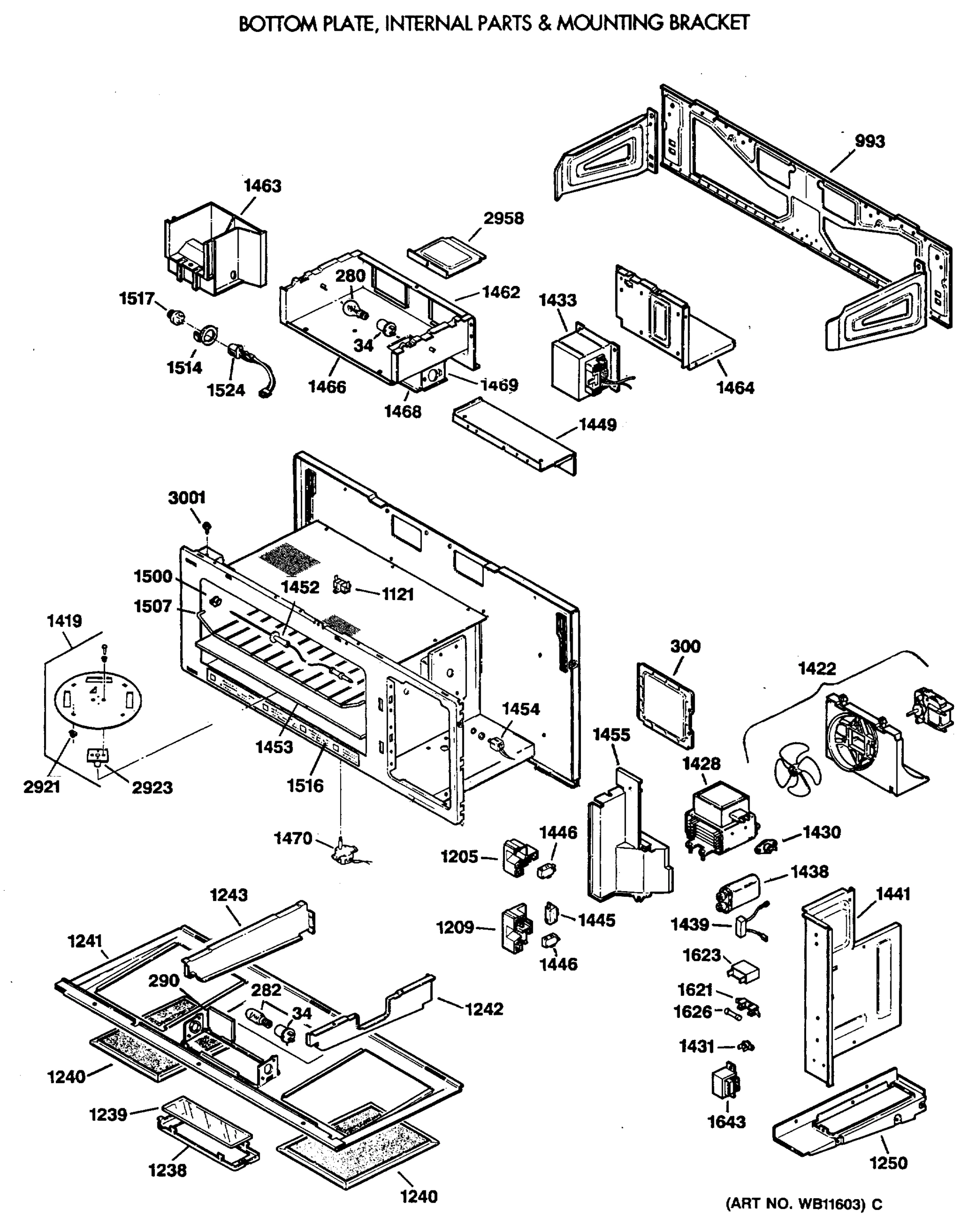 BOTTOM PLATE, INTERNAL PARTS & MOUNTING BRACKET