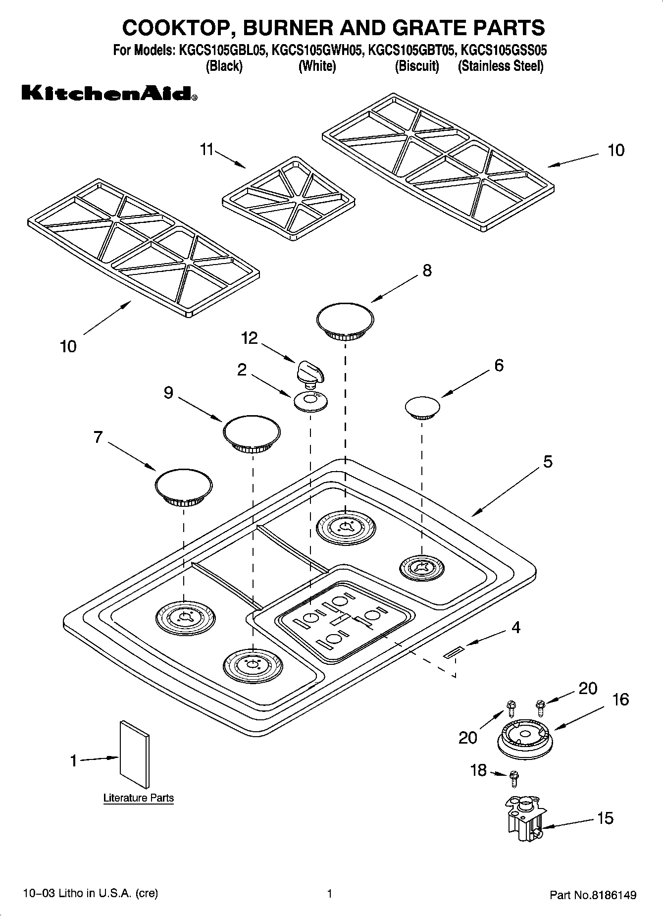 01 - COOKTOP, BURNER AND GRATE PARTS