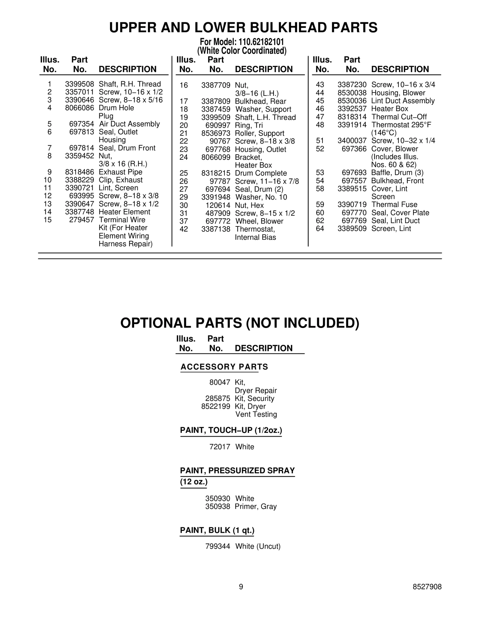 OPTIONAL PARTS (NOT INCLUDED)