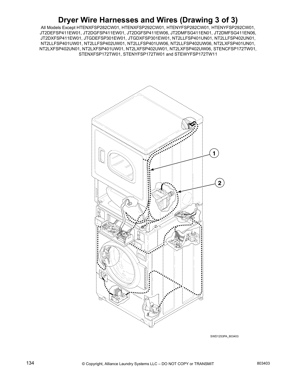 Dryer Wire Harnesses and Wires (Drawing 3 of 3)