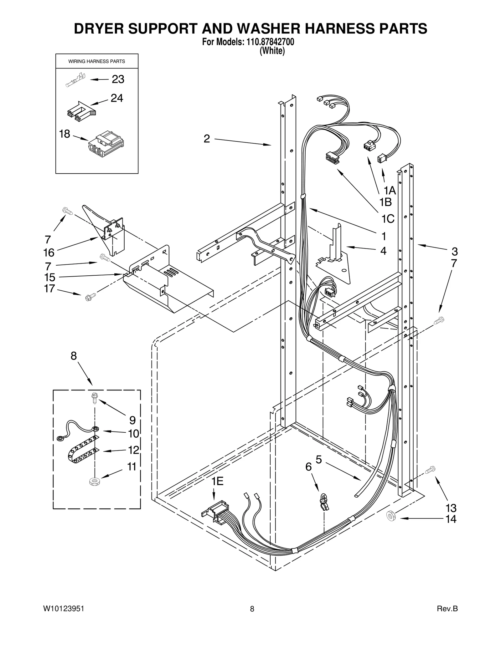 DRYER SUPPORT AND WASHER HARNESS PARTS