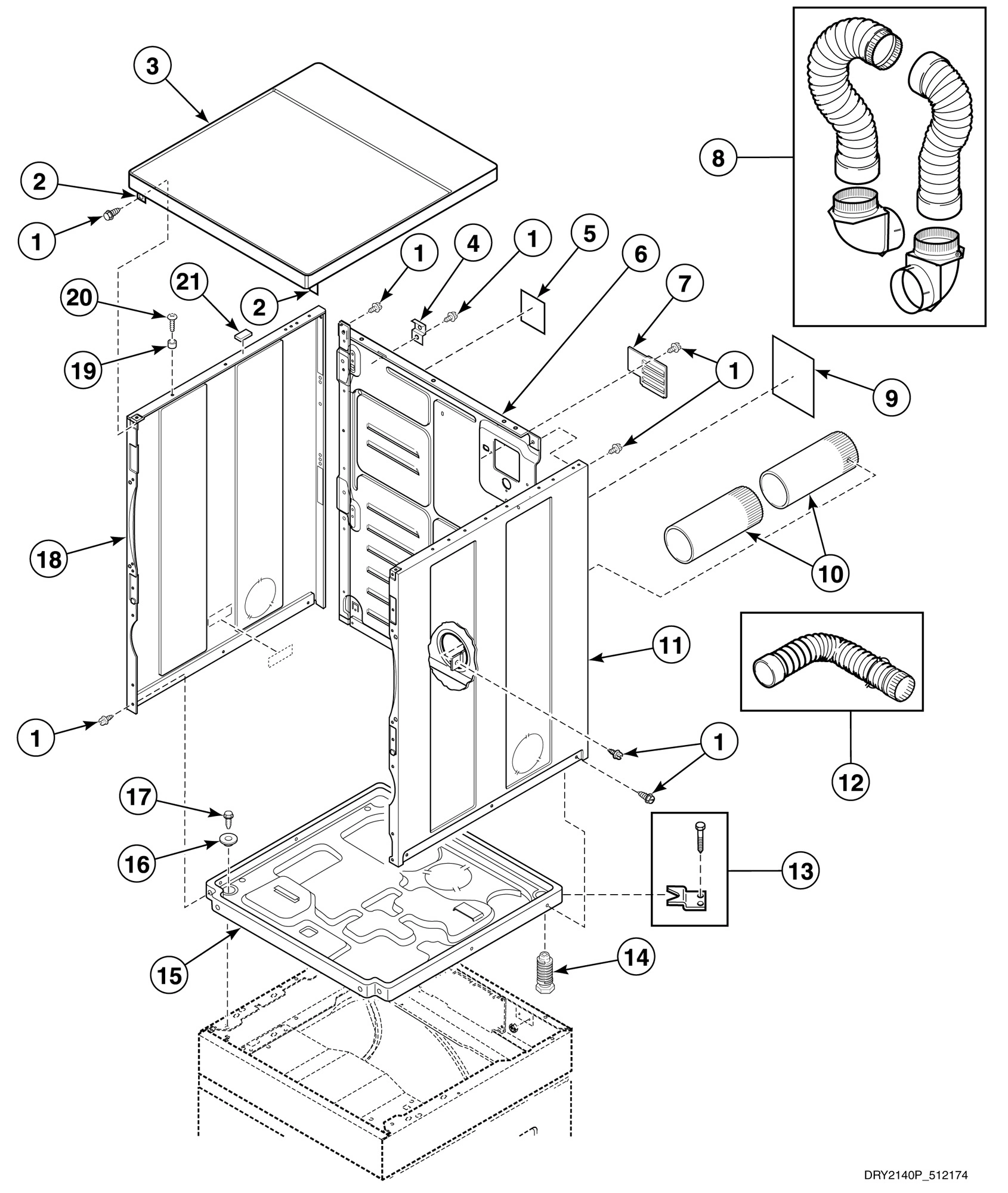 Cabinet, Exhaust Duct and Base - Stacked Dryers