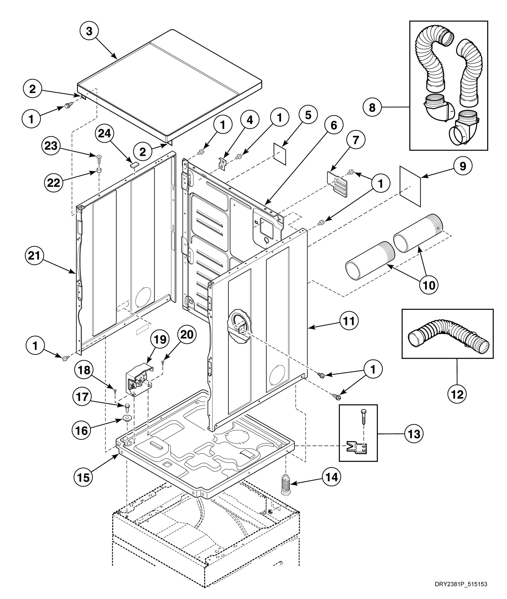 Cabinet, Exhaust Duct and Base - Stacked Dryers