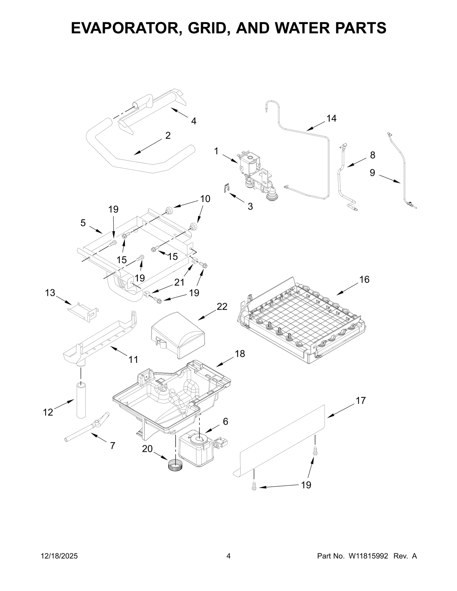 EVAPORATOR, GRID, AND WATER PARTS