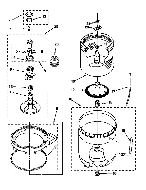 AGITATOR, BASKET AND TUB