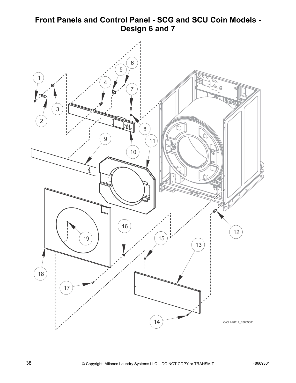 Front Panels and Control Panel - SCG and SCU Coin Models - 
Design 6 and 7