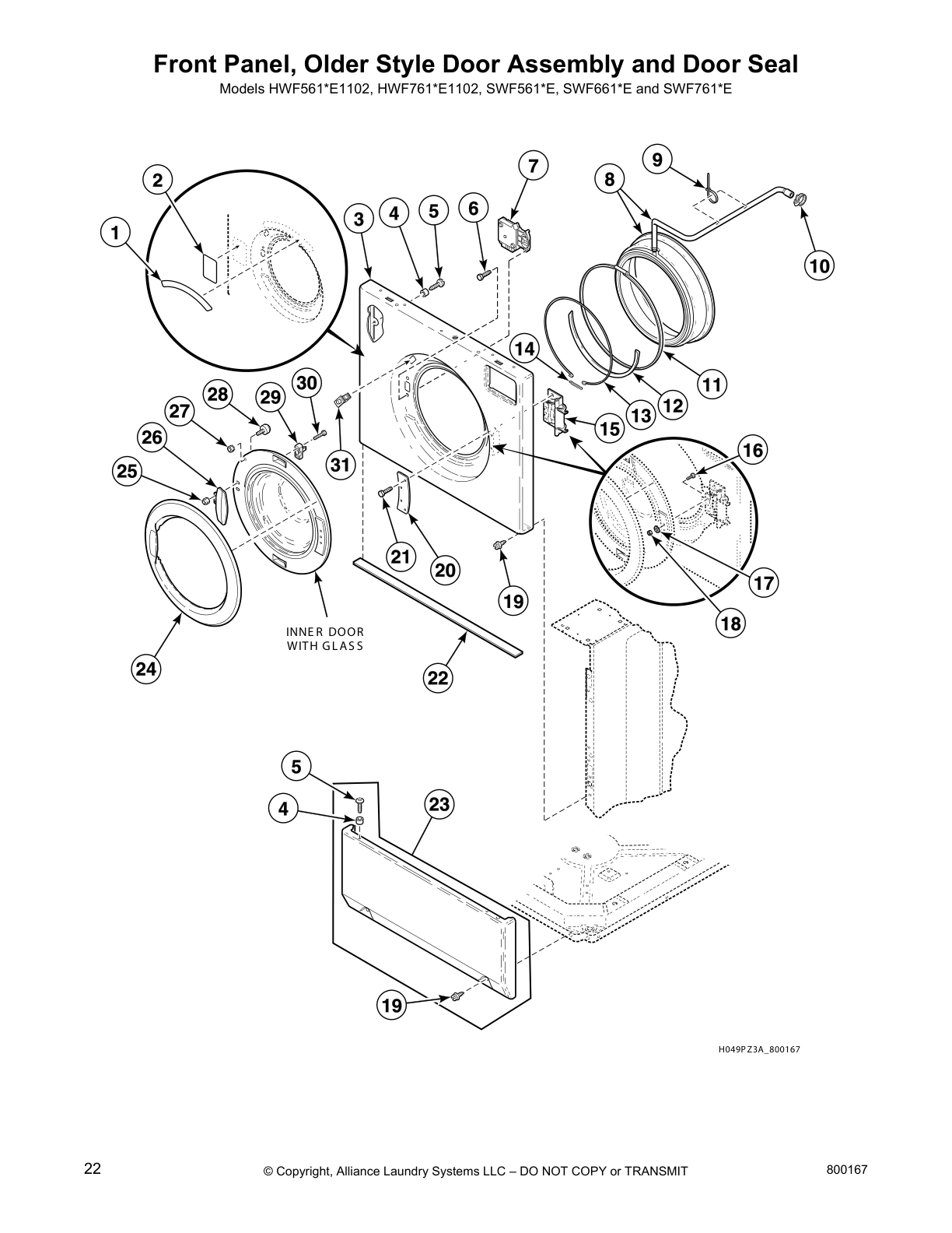 Front Panel, Older Style Door Assembly and Door Seal