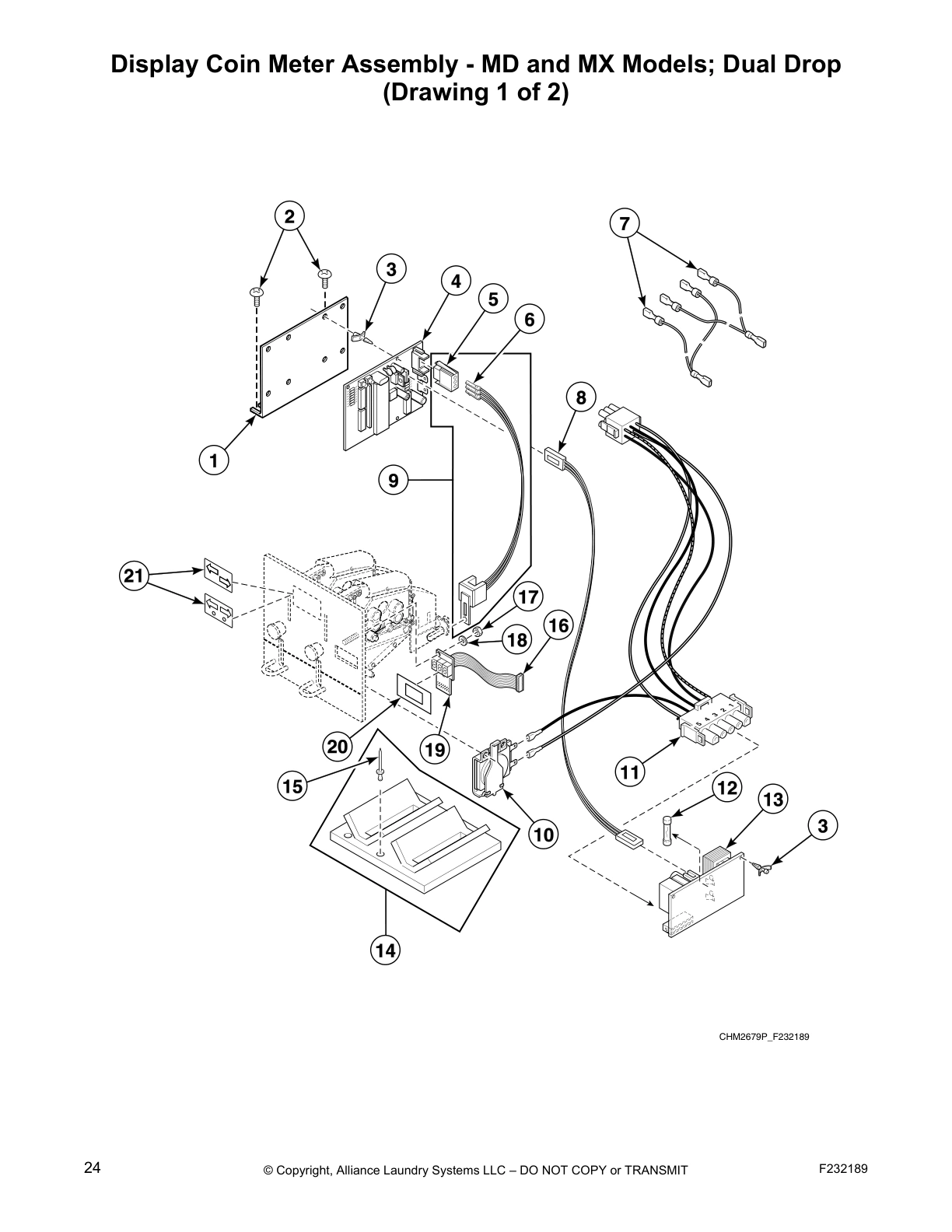Display Coin Meter Assembly - MD and MX Models; Dual Drop
(Drawing 1 of 2)