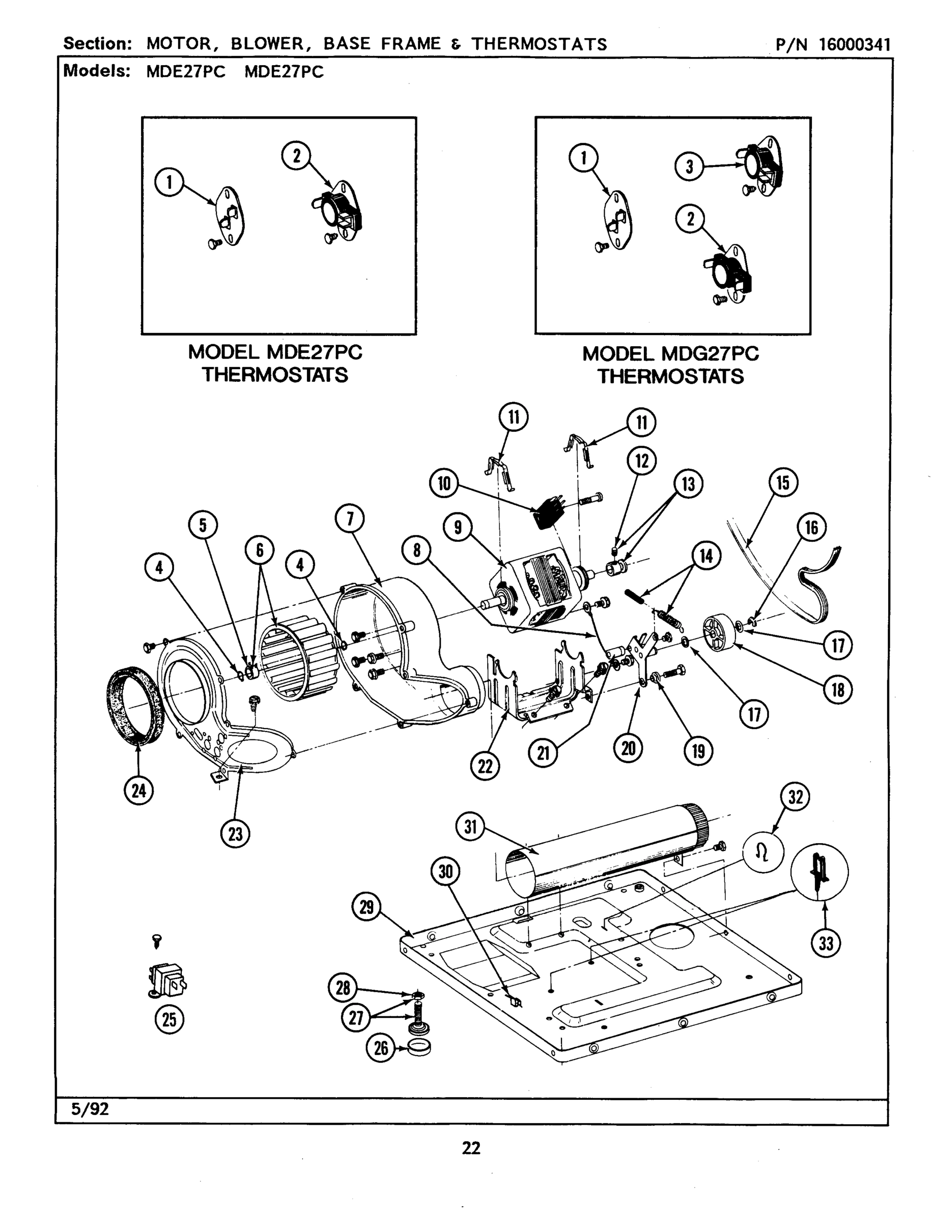 08 - MOTOR, BLOWER, BASE FRAME & THERMOSTATS