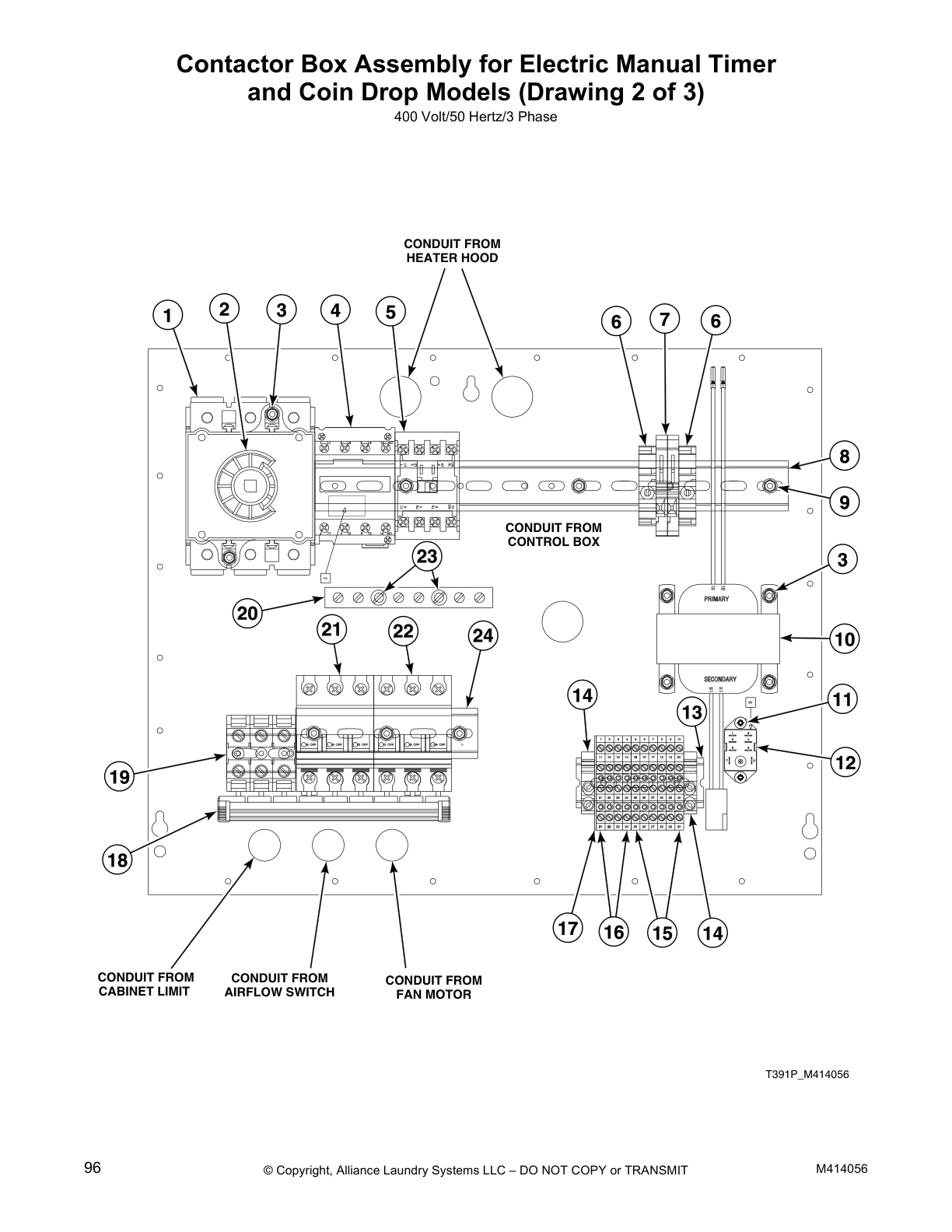 Contactor Box Assembly for Electric Manual Timer 
and Coin Drop Models (Drawing 2 of 3)