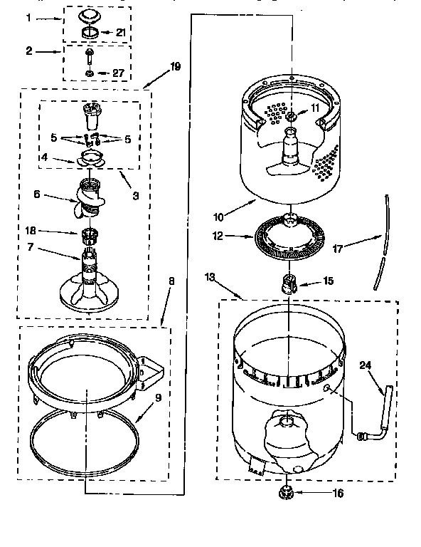 AGITATOR, BASKET AND TUB