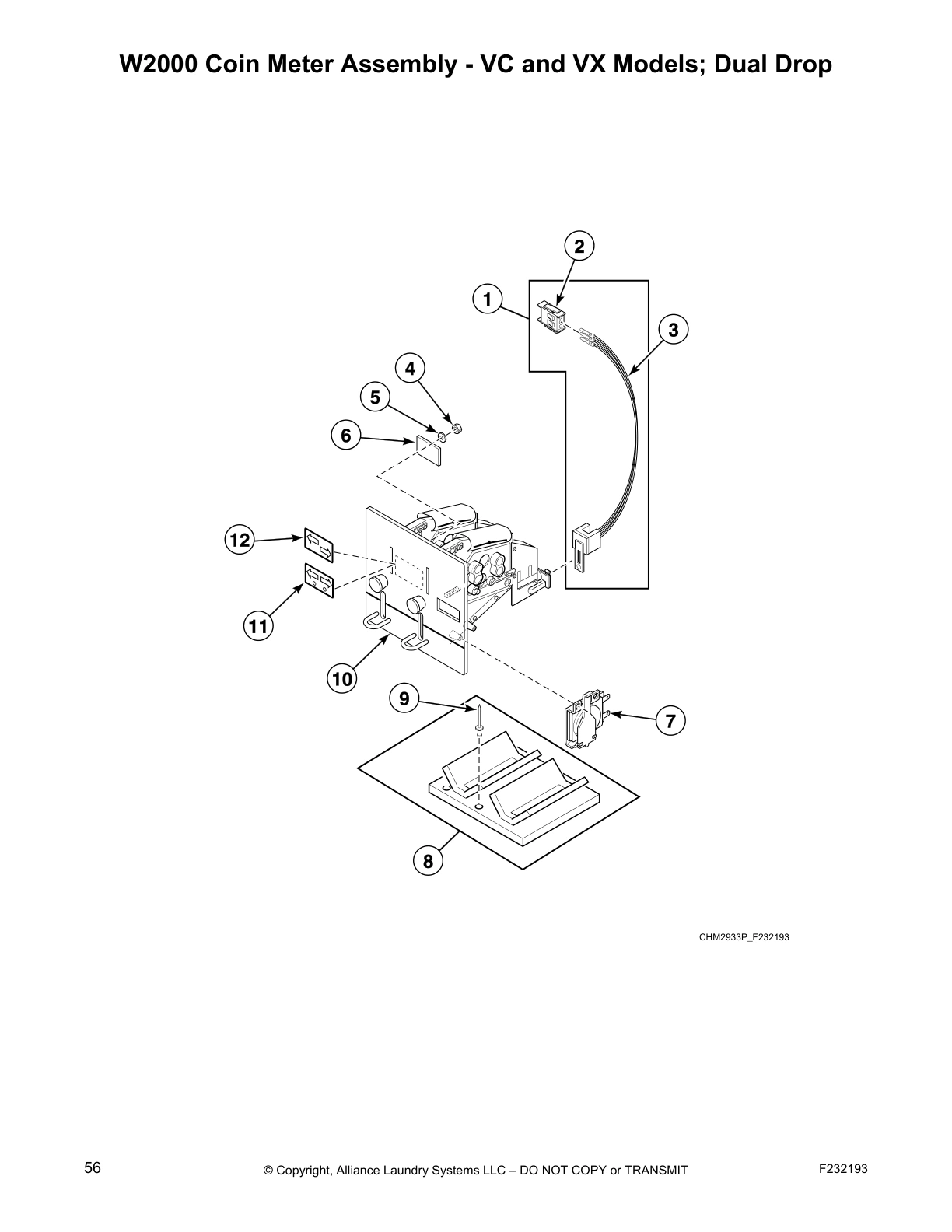 W2000 Coin Meter Assembly - VC and VX Models; Dual Drop