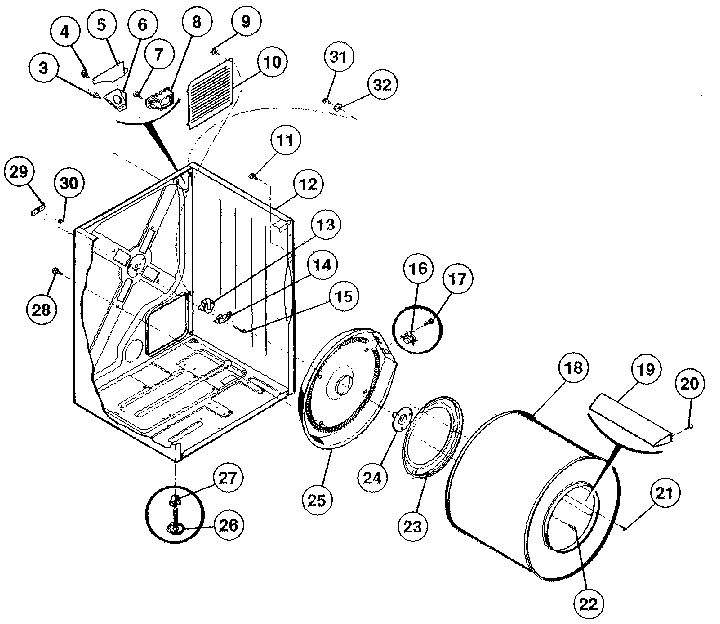 CABINET, DRUM, HEATER ASSY