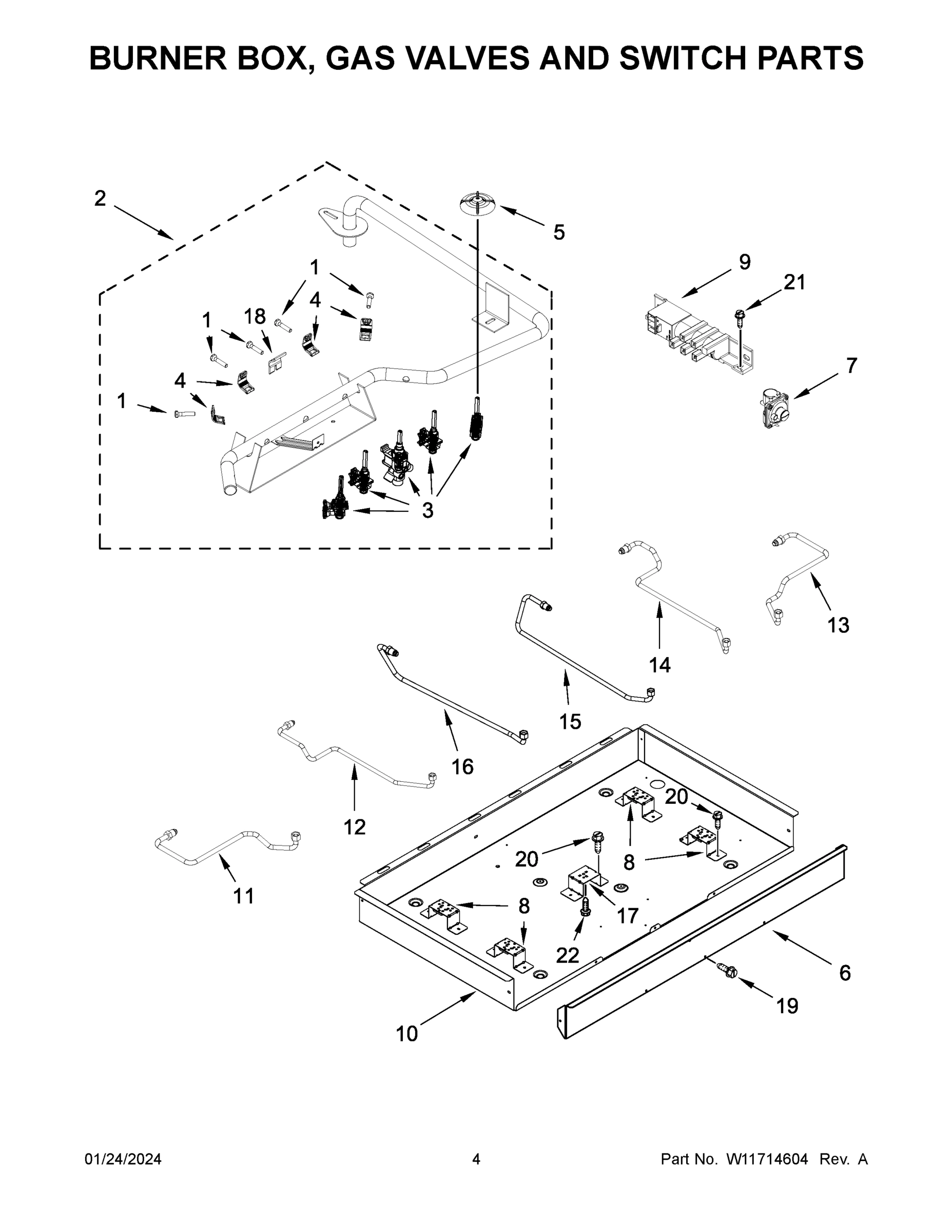 03 - BURNER BOX, GAS VALVES AND SWITCH PARTS