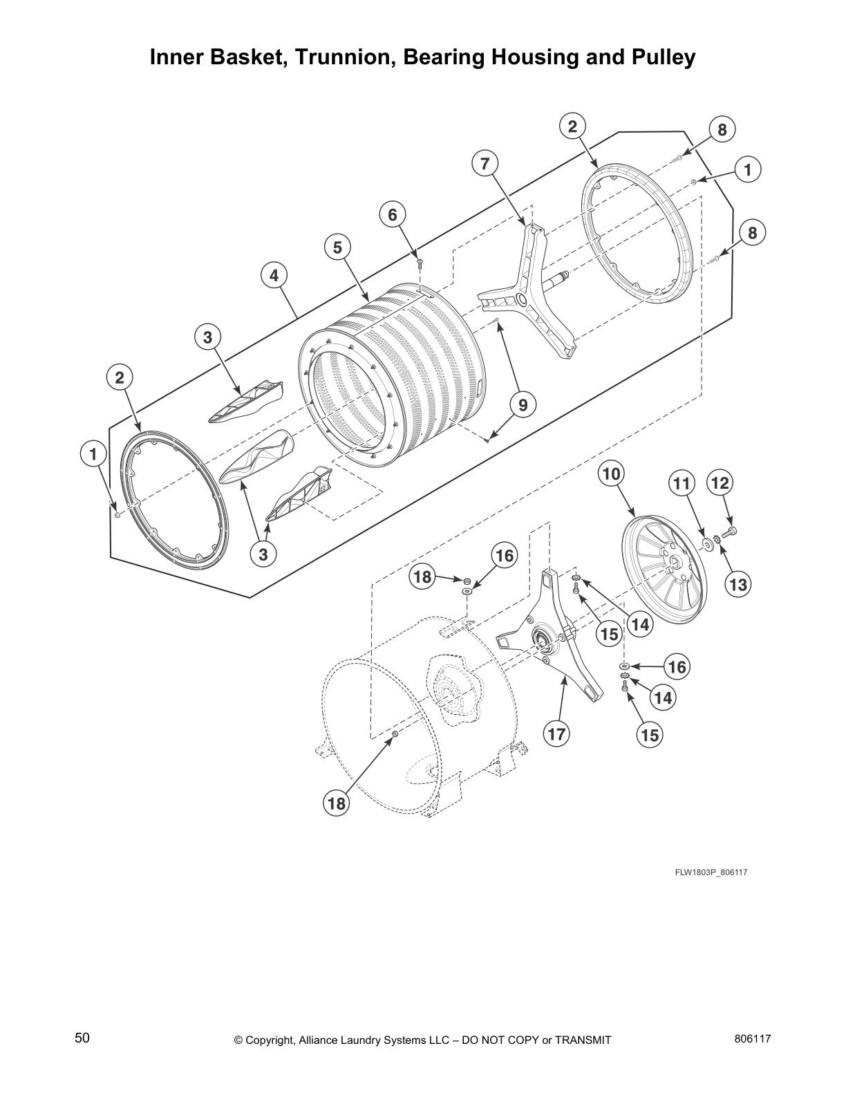 Inner Basket, Trunnion, Bearing Housing and Pulley