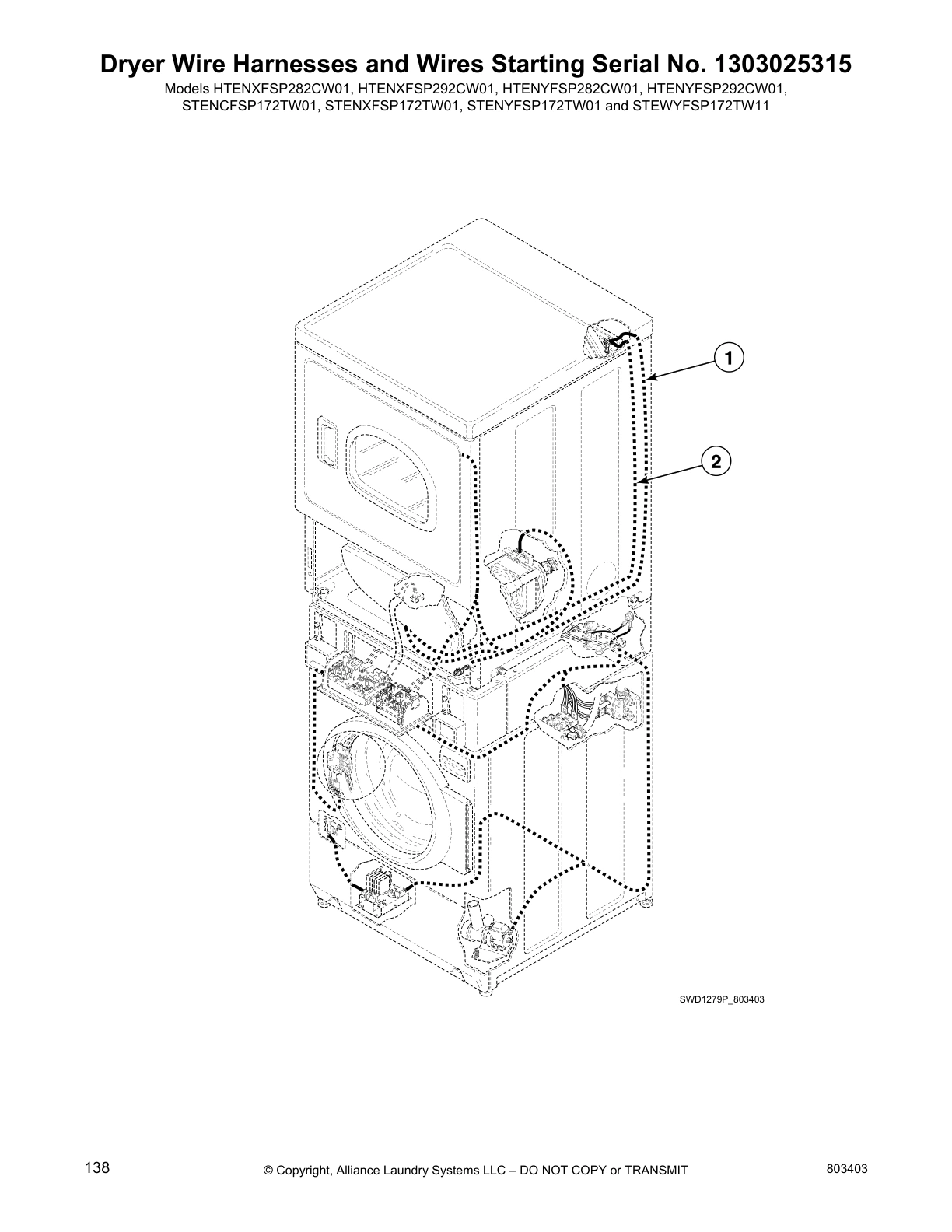 Dryer Wire Harnesses and Wires Starting Serial No. 1303025315