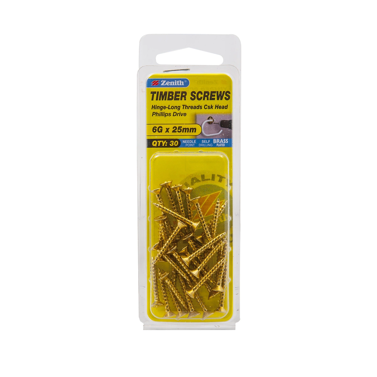 ZENITH® 6G x 25mm Brass Plated, Phillips Drive, Timber Screws – Internal Use – 30 Pack