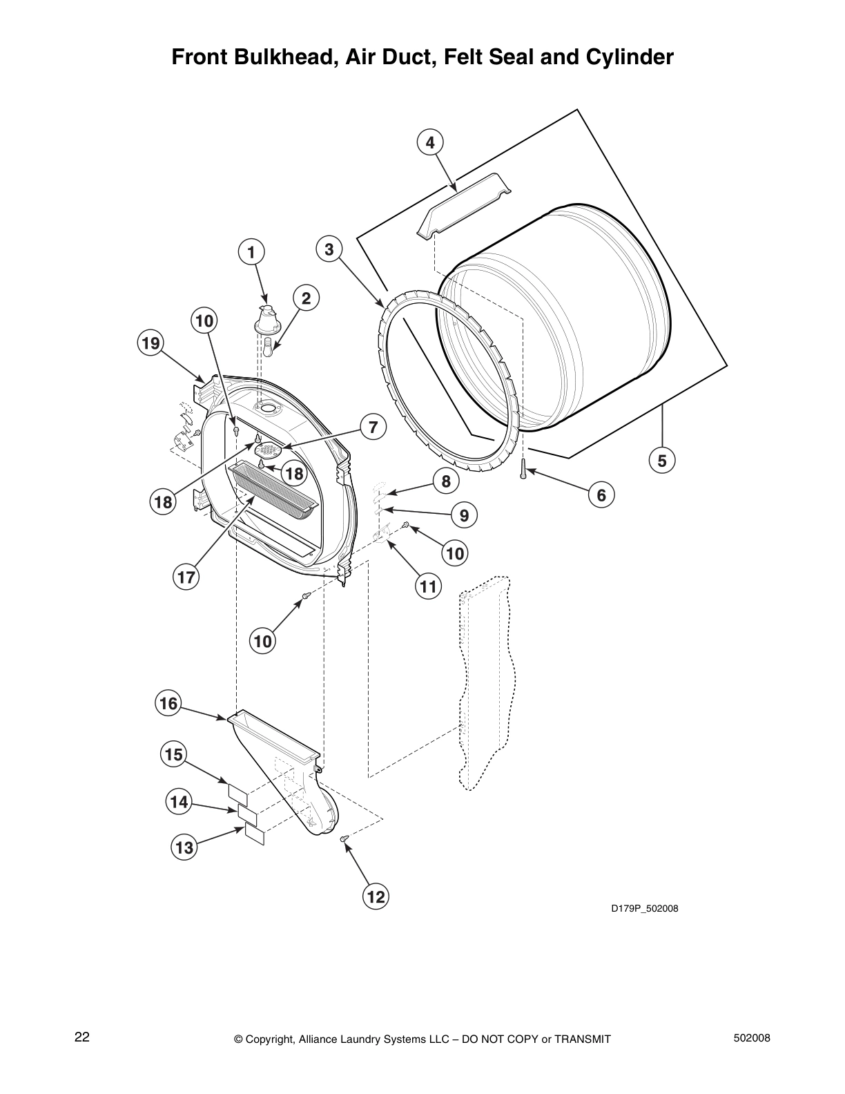 Front Bulkhead, Air Duct, Felt Seal and Cylinder