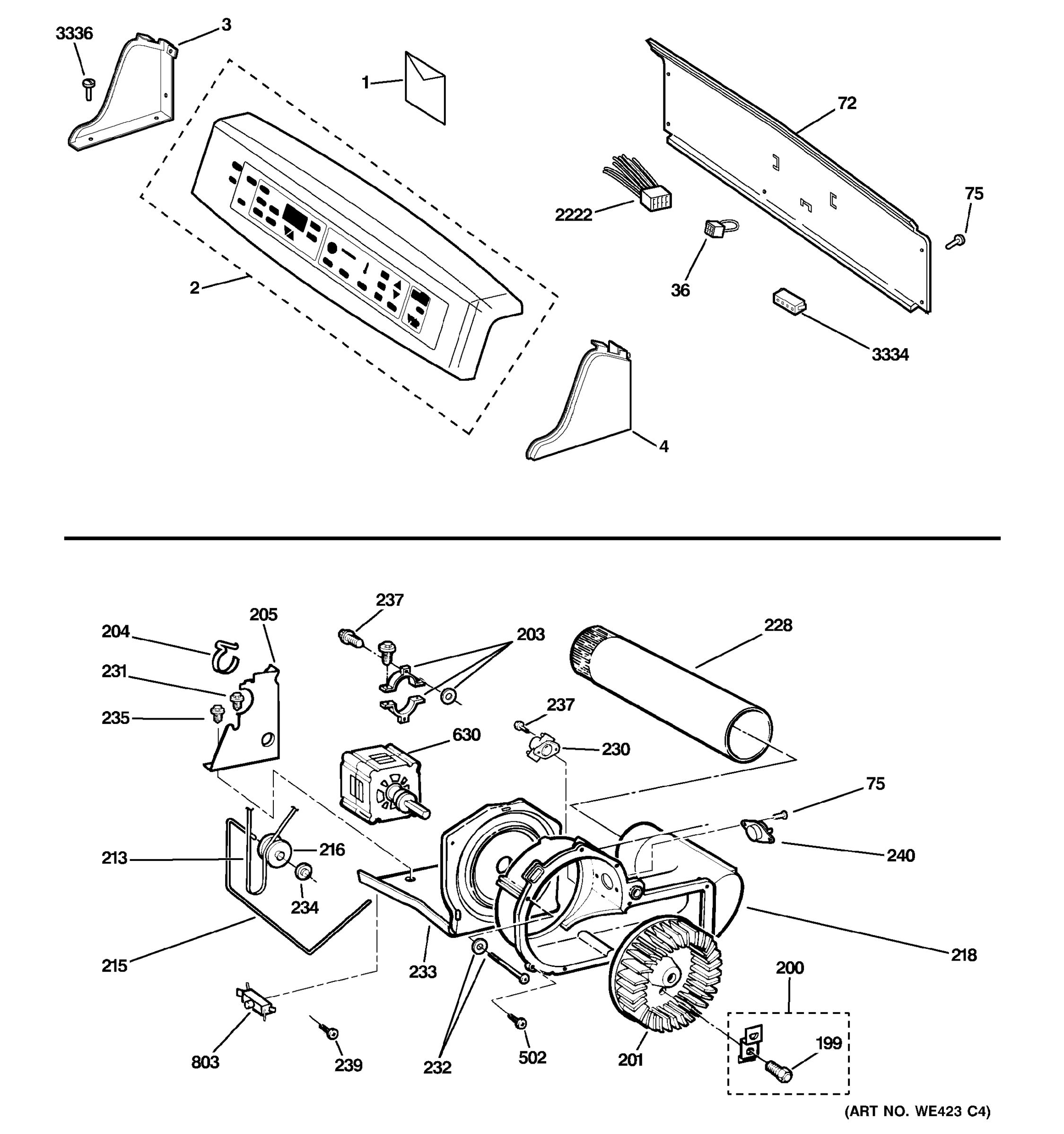 BACKSPLASH, BLOWER & MOTOR