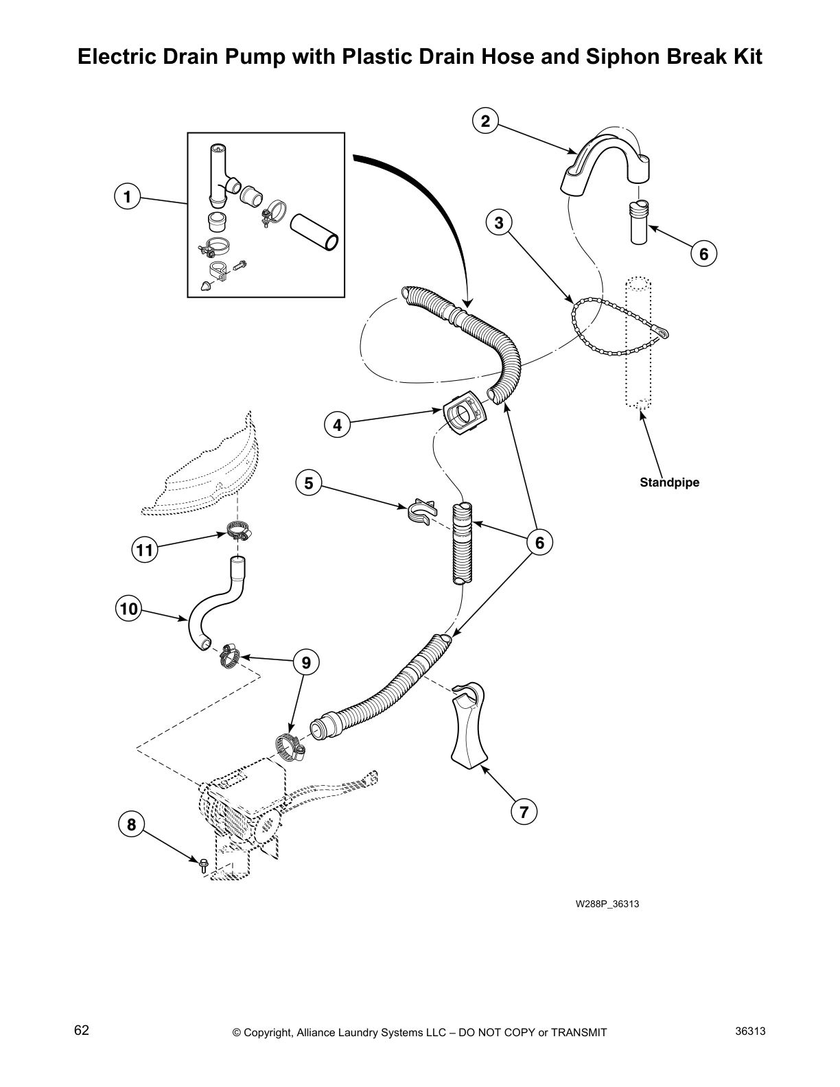 Electric Drain Pump with Plastic Drain Hose and Siphon Break Kit