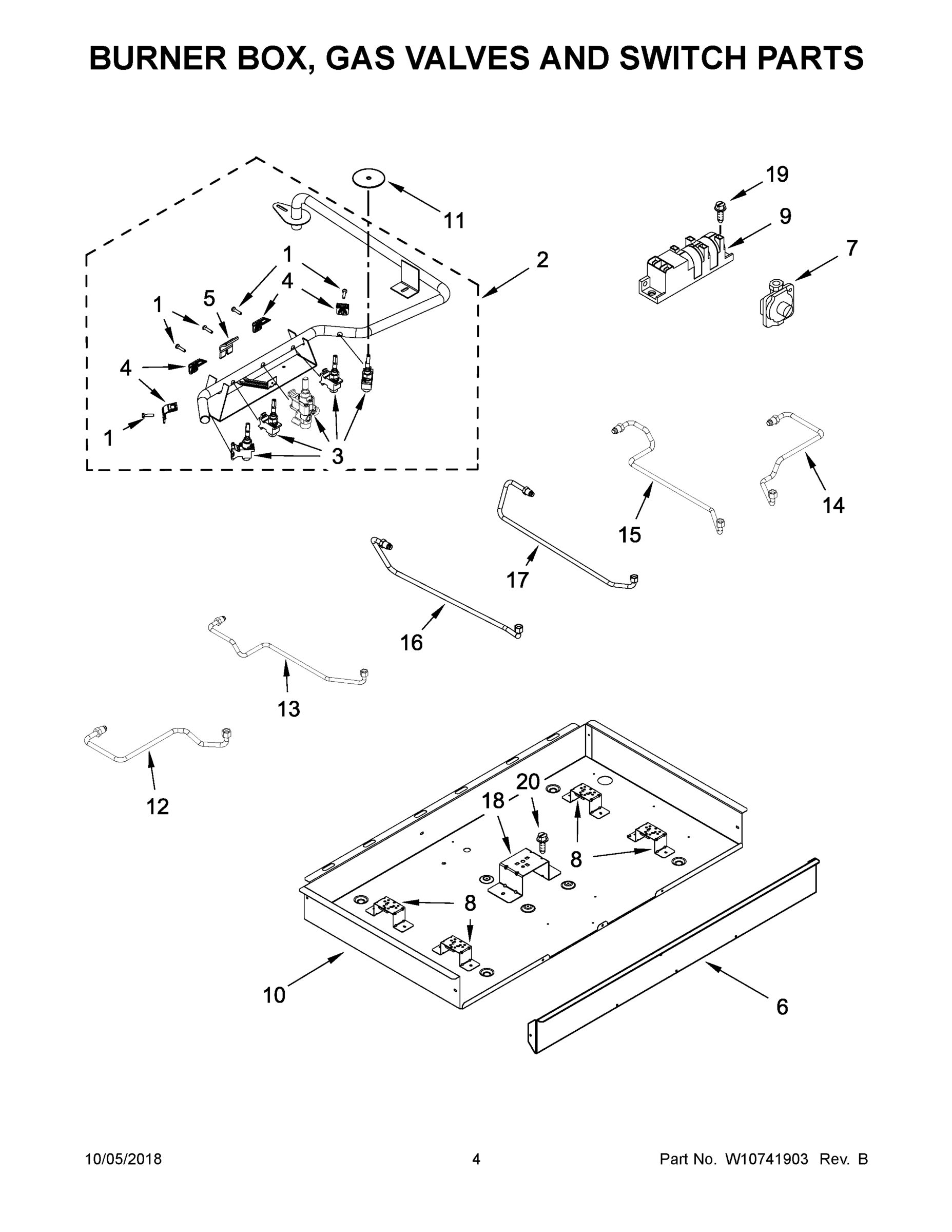 03 - BURNER BOX, GAS VALVES AND SWITCH PARTS