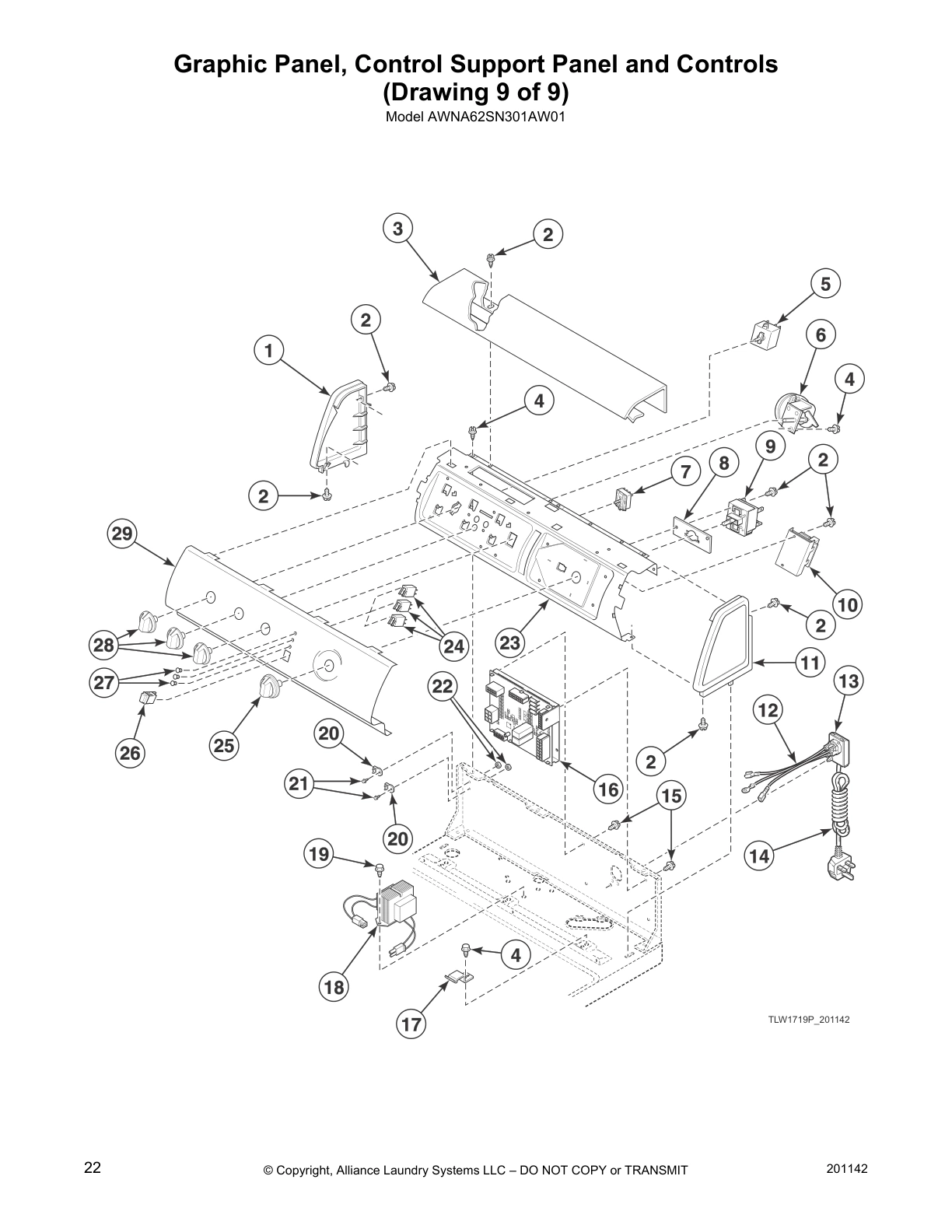 Graphic Panel, Control Support Panel and Controls
(Drawing 9 of 9)