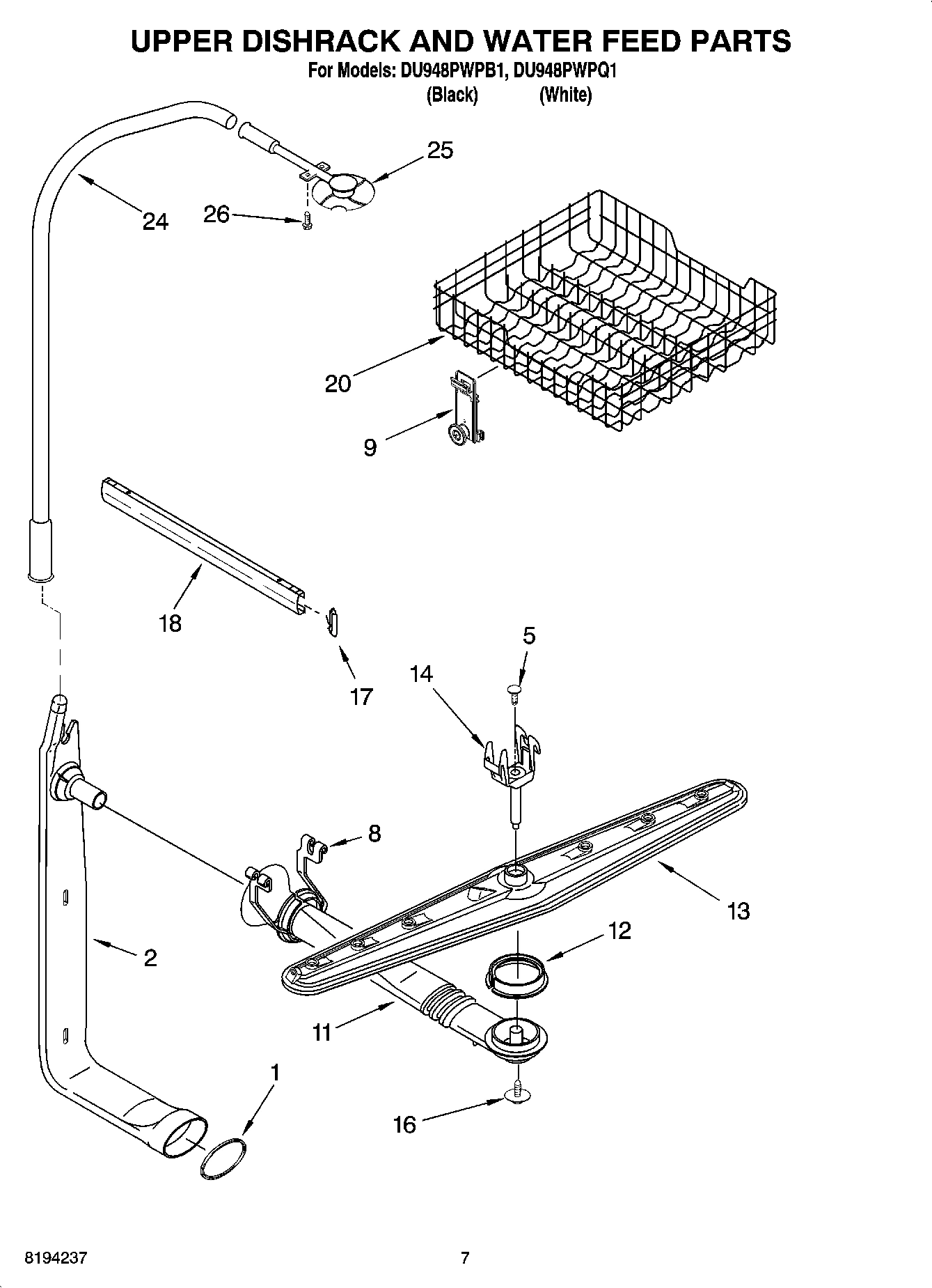 05 - UPPER DISHRACK AND WATER FEED PARTS