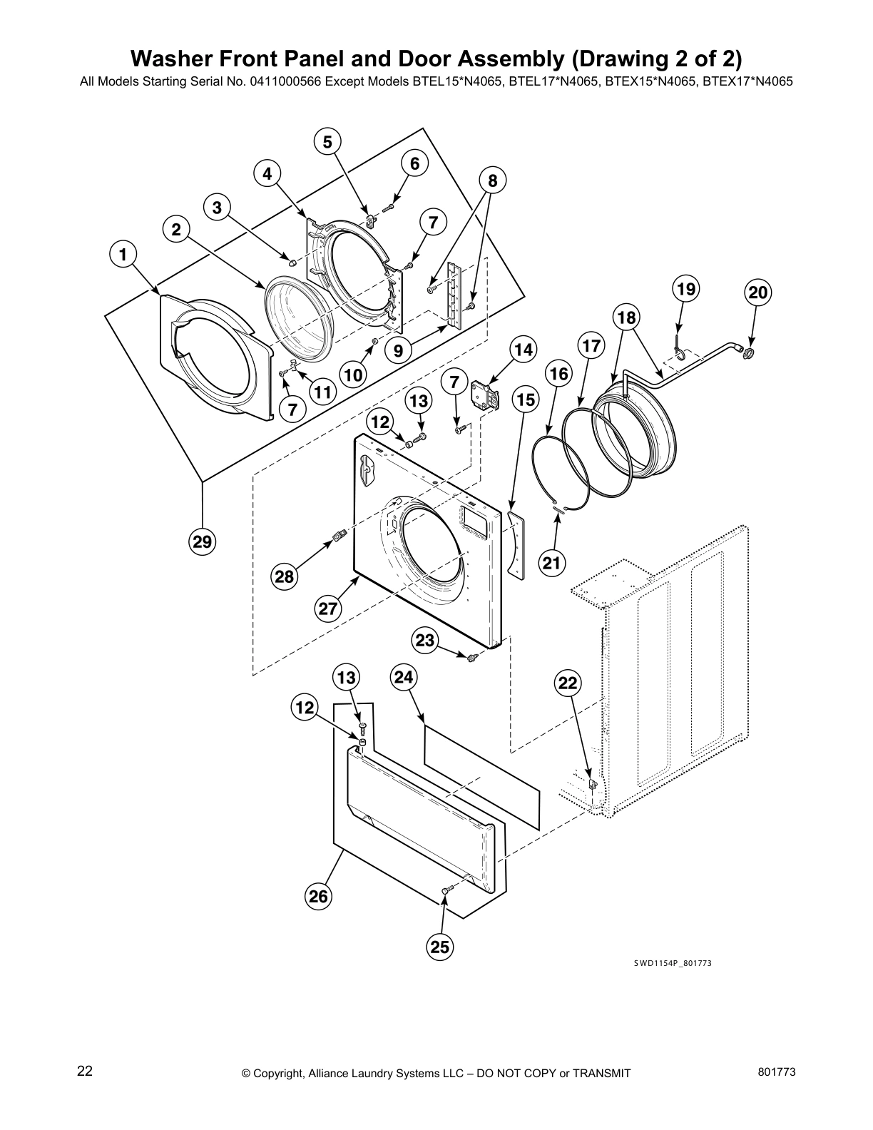 Washer Front Panel and Door Assembly (Drawing 2 of 2)