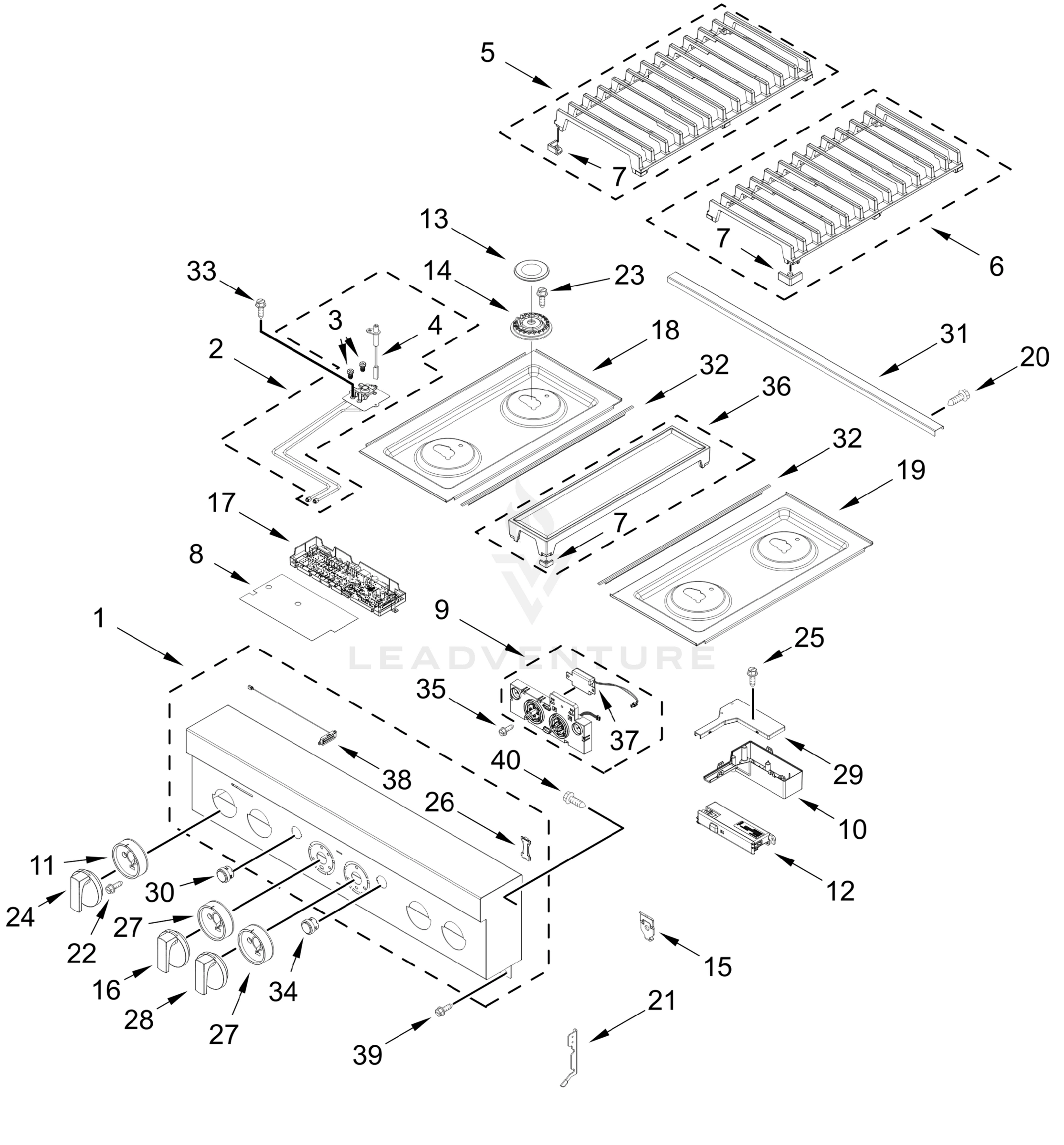 COOKTOP, BURNER AND GRATE PARTS