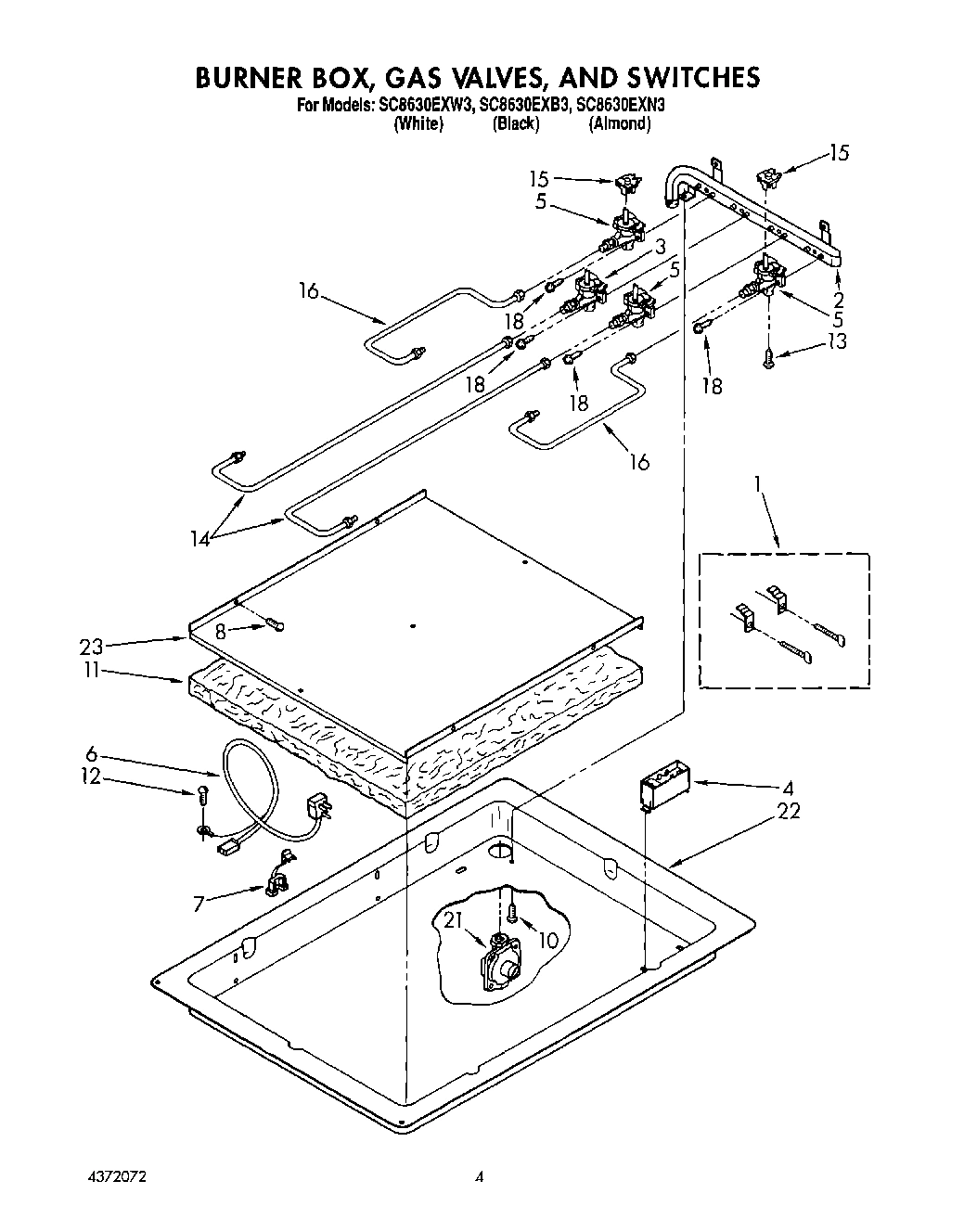 02 - BURNER BOX, GAS VALVES, AND SWITCHES