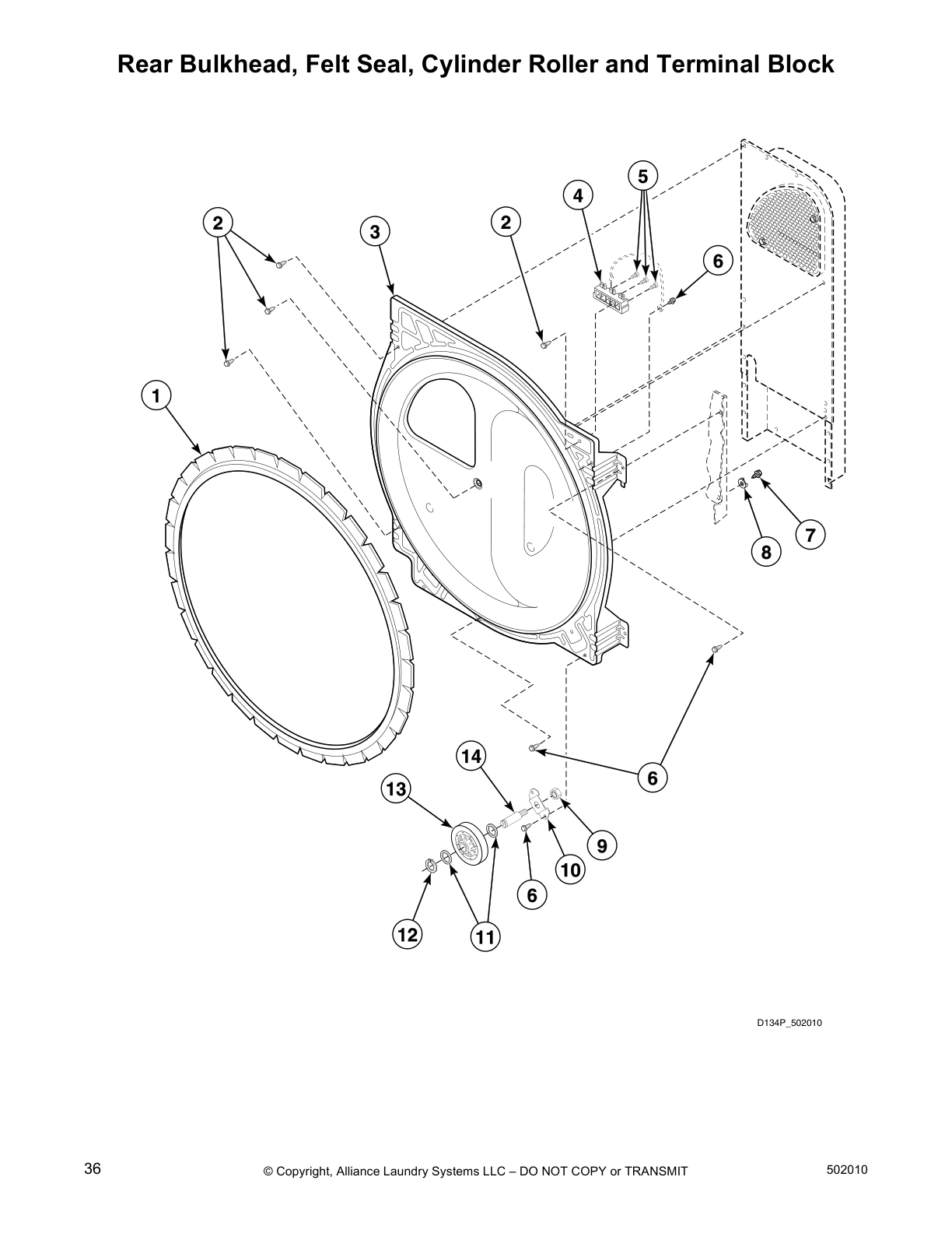 Rear Bulkhead, Felt Seal, Cylinder Roller and Terminal Block