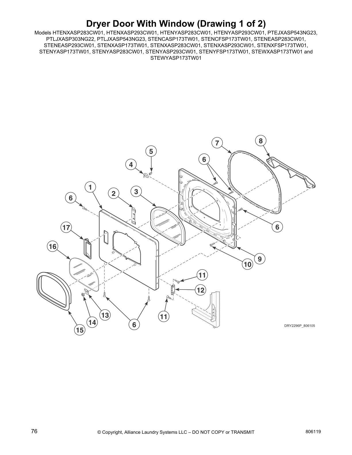 Dryer Door With Window (Drawing 1 of 2)
