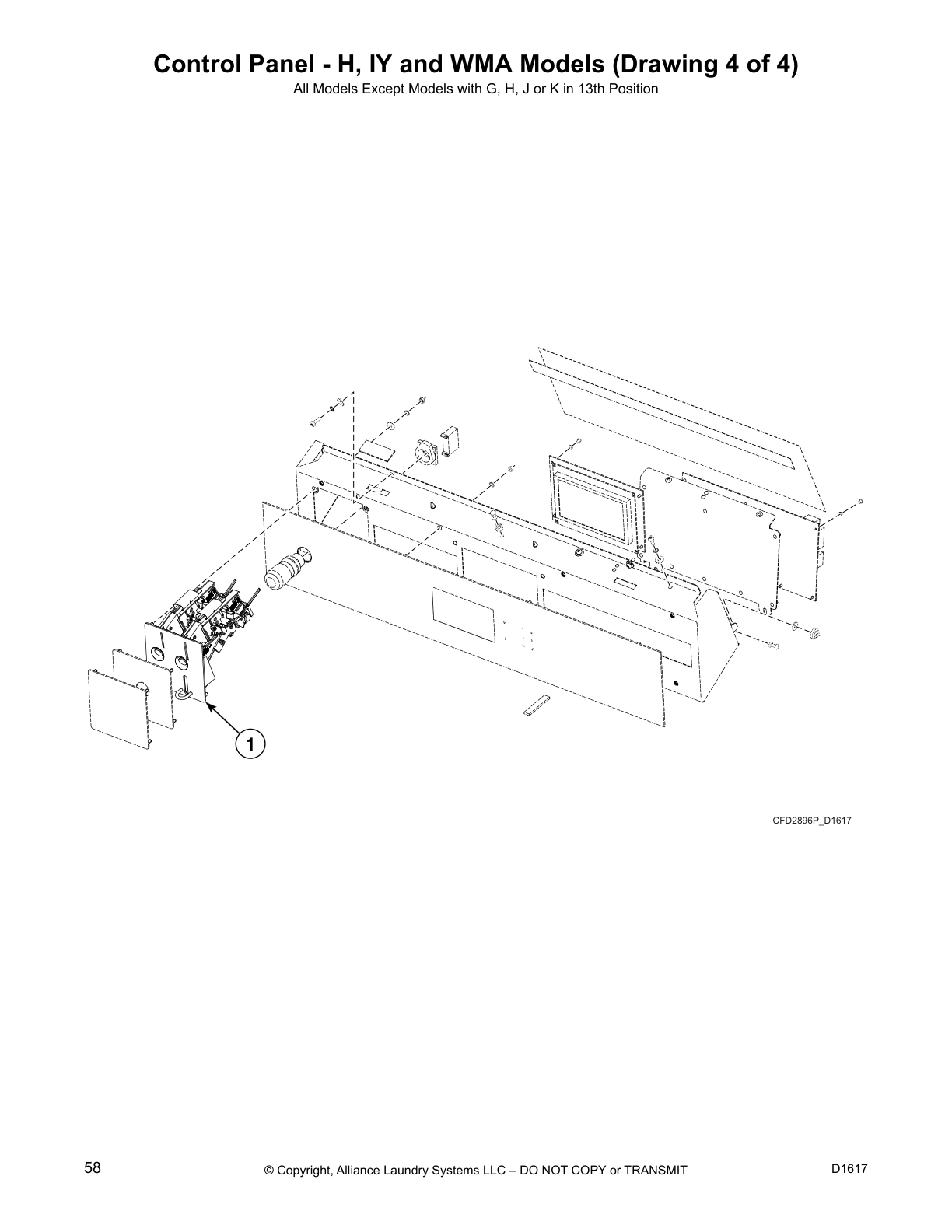 Control Panel - H, IY and WMA Models (Drawing 4 of 4)