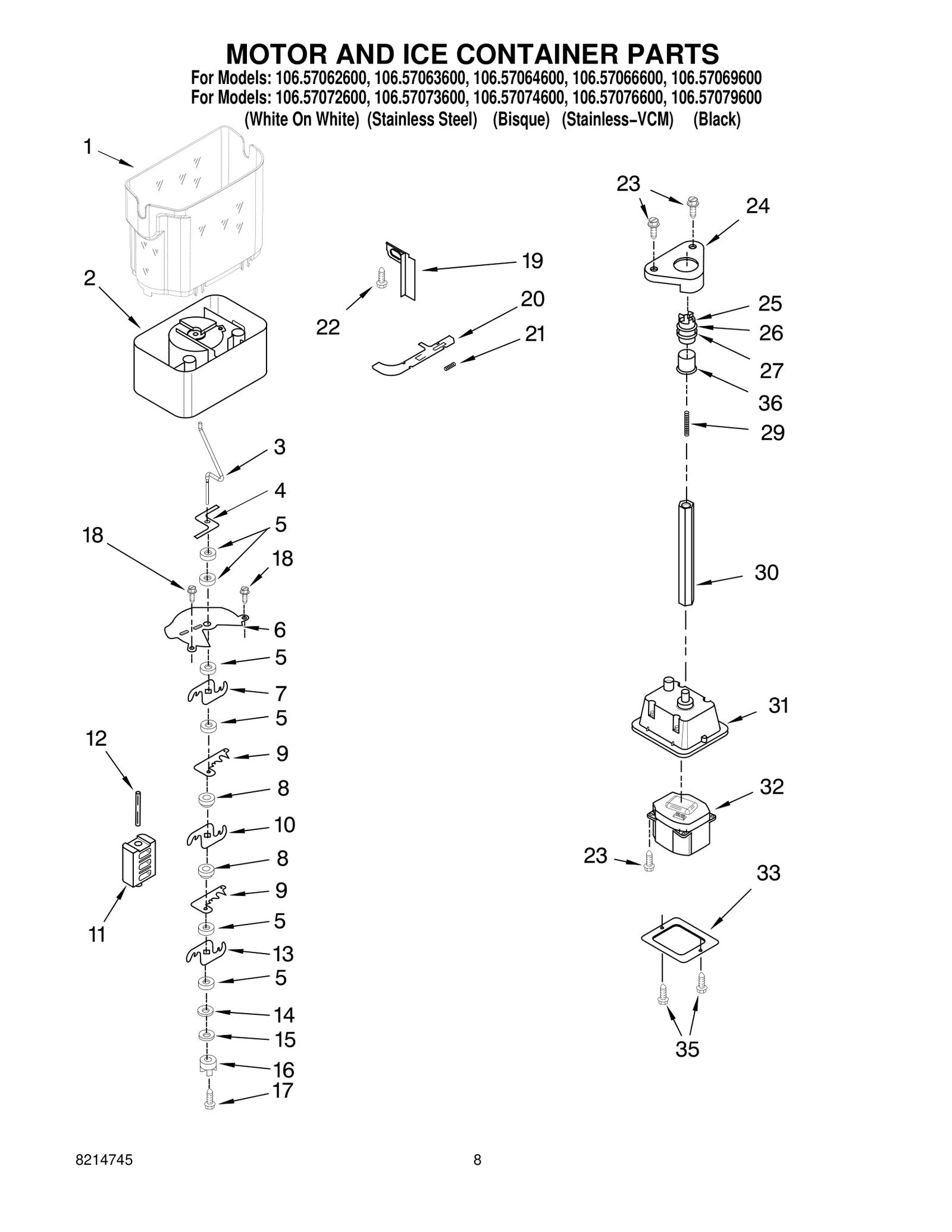 MOTOR AND ICE CONTAINER PARTS
