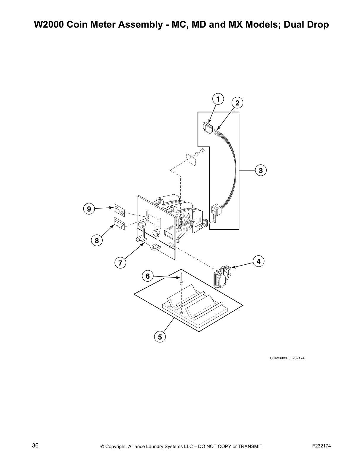 W2000 Coin Meter Assembly - MC, MD and MX Models; Dual Drop
