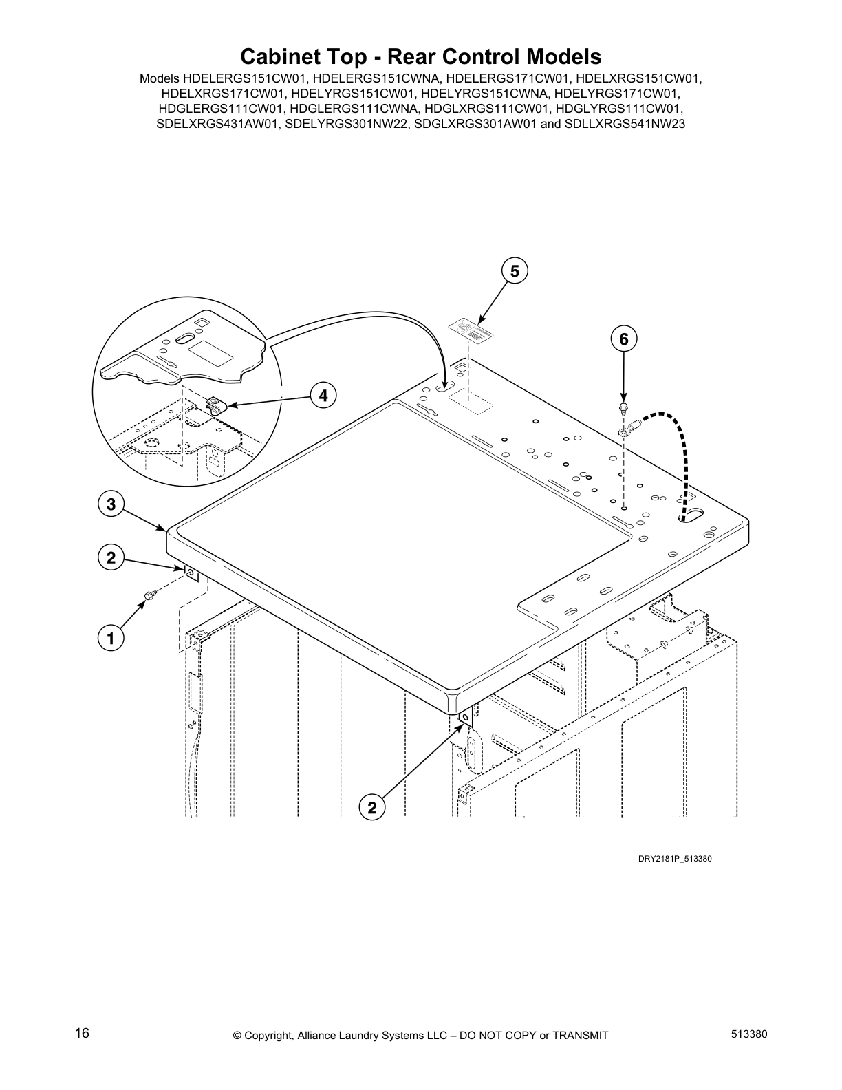 Cabinet Top - Rear Control Models