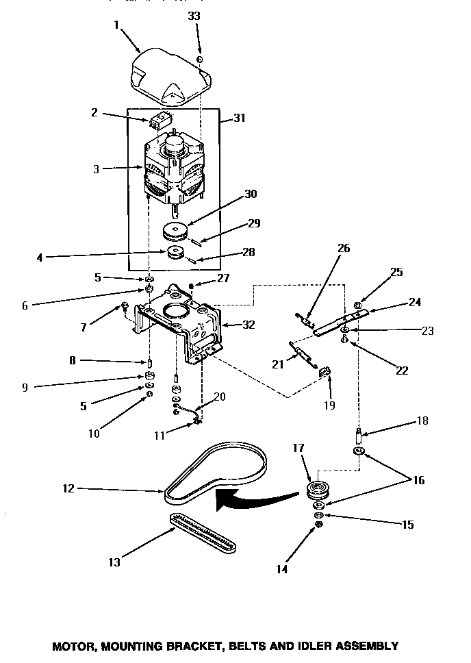 14 - MOTOR, MTG BRACKET, BELTS & IDLER ASSY