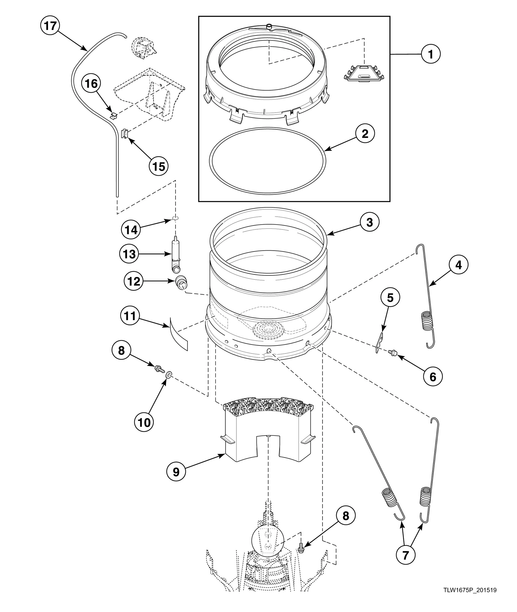 Outer Tub, Cover, Pressure Hose and Counterweight