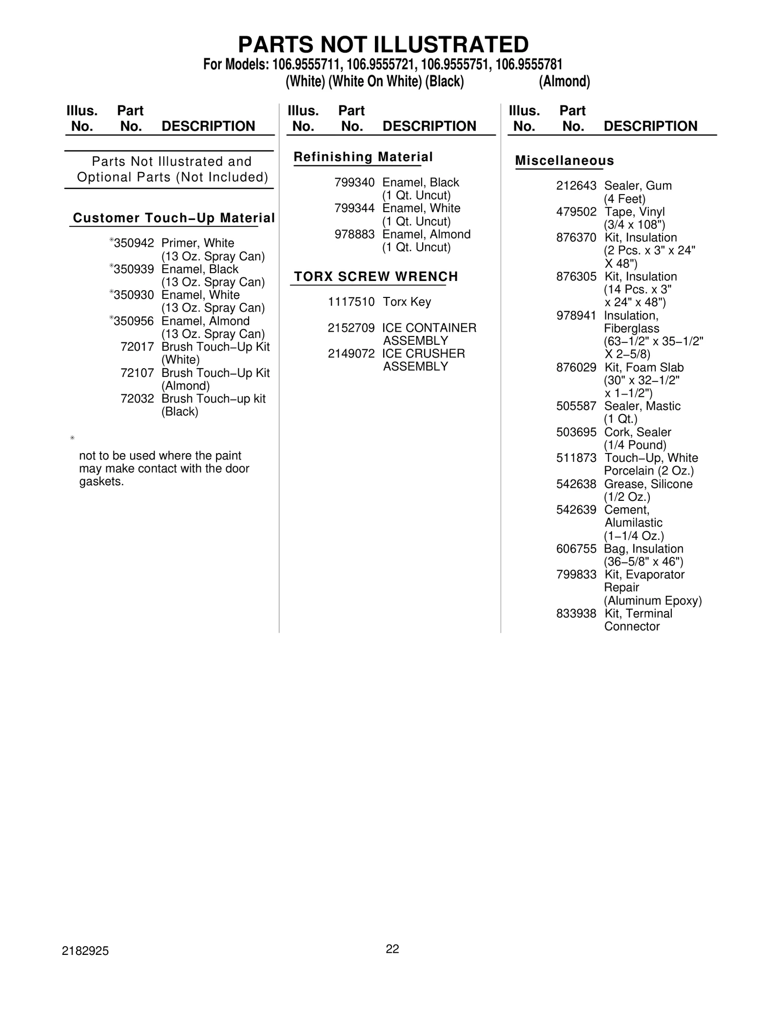 Optional Parts (Not Included)