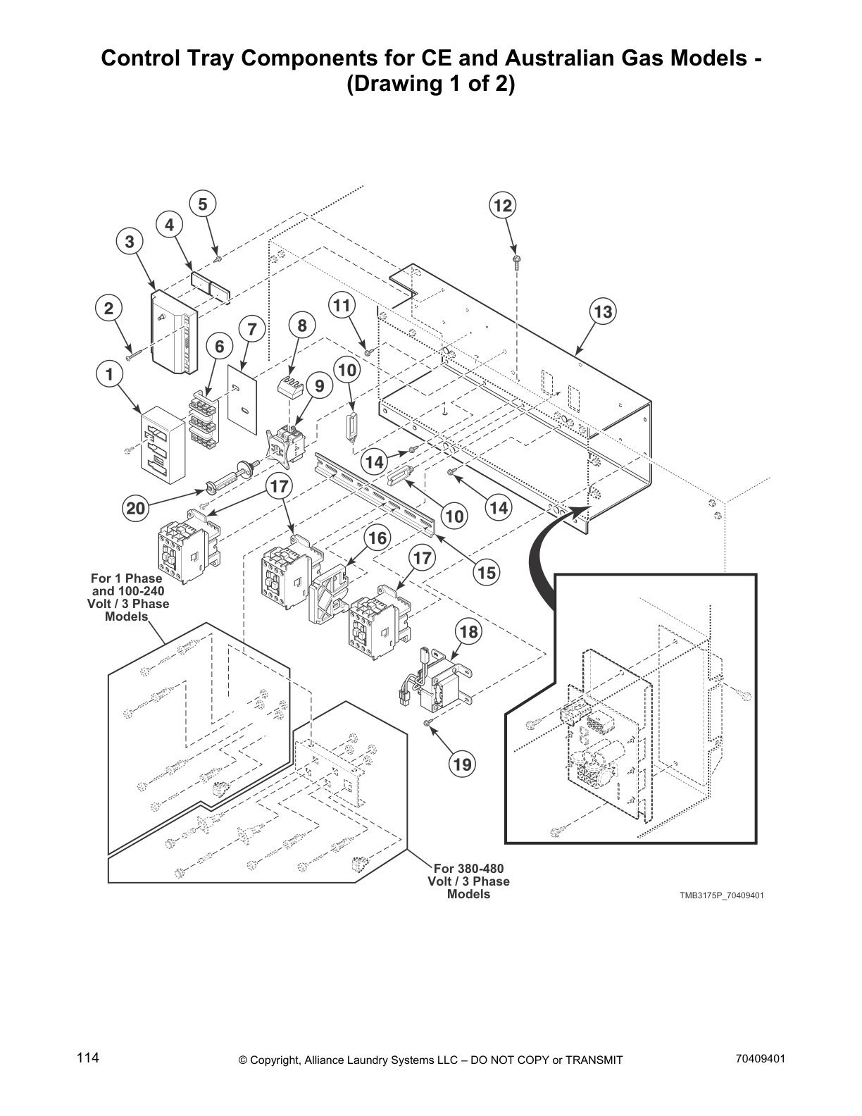 Control Tray Components for CE and Australian Gas Models -
(Drawing 1 of 2)